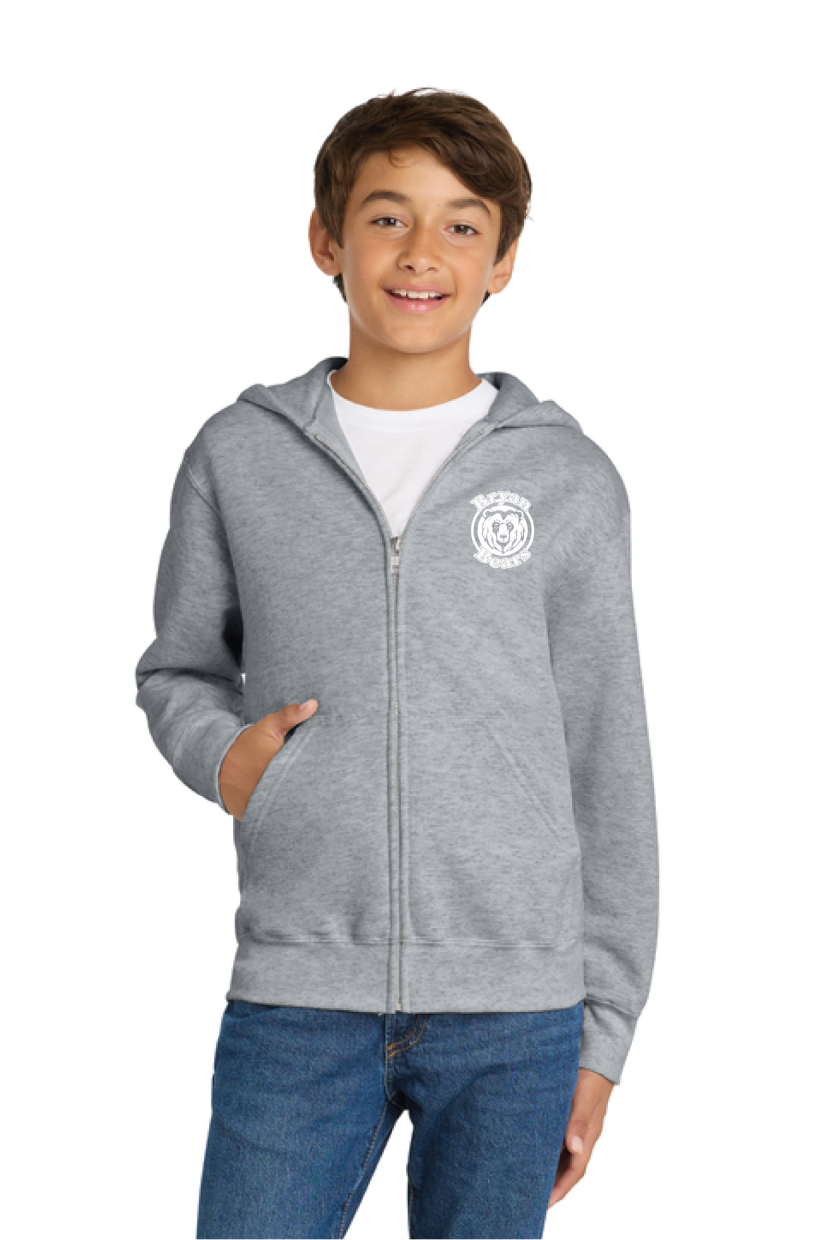 PC90YZH - Port & Co Youth Core Fleece Full-Zip Hooded Sweatshirt - Bryan Elementary - Order Collection Store - Transfer Screen Print - #29972