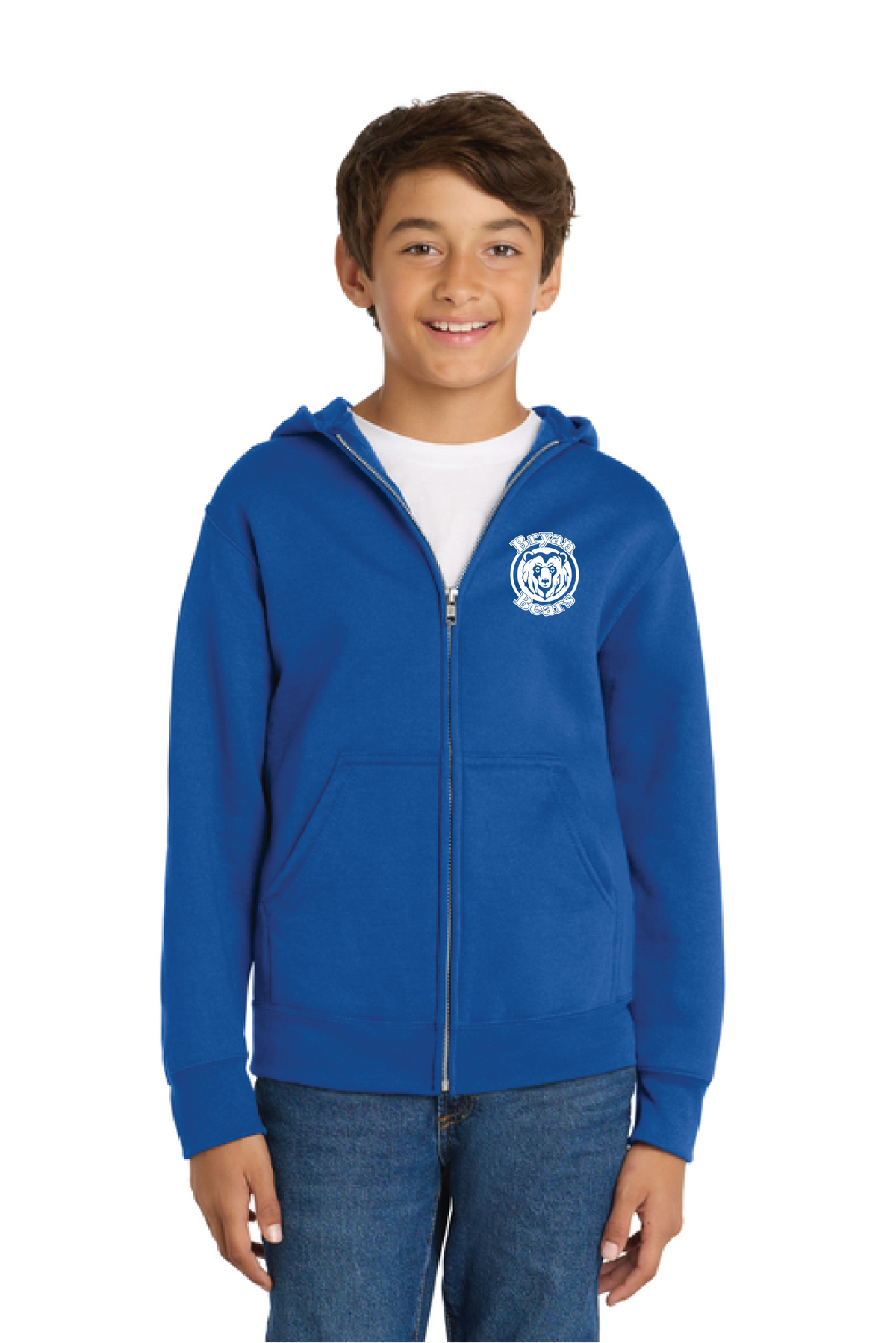 PC90YZH - Port & Co Youth Core Fleece Full-Zip Hooded Sweatshirt - Bryan Elementary - Order Collection Store - Transfer Screen Print - #29972