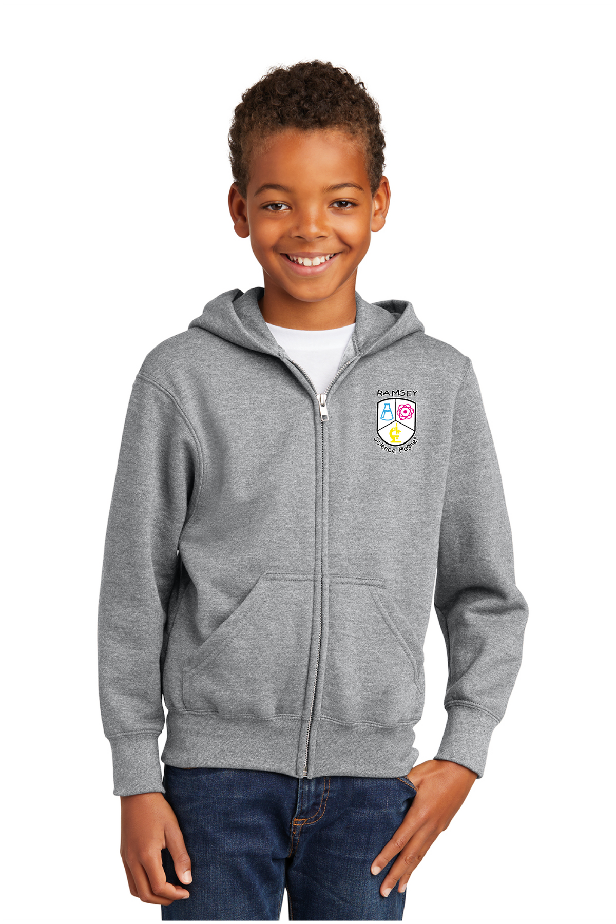 PC90YZH - Port &amp; Co Youth Core Fleece Full-Zip Hooded Sweatshirt - Ramsey Science Magnet - School Store - Digital Print - #28631