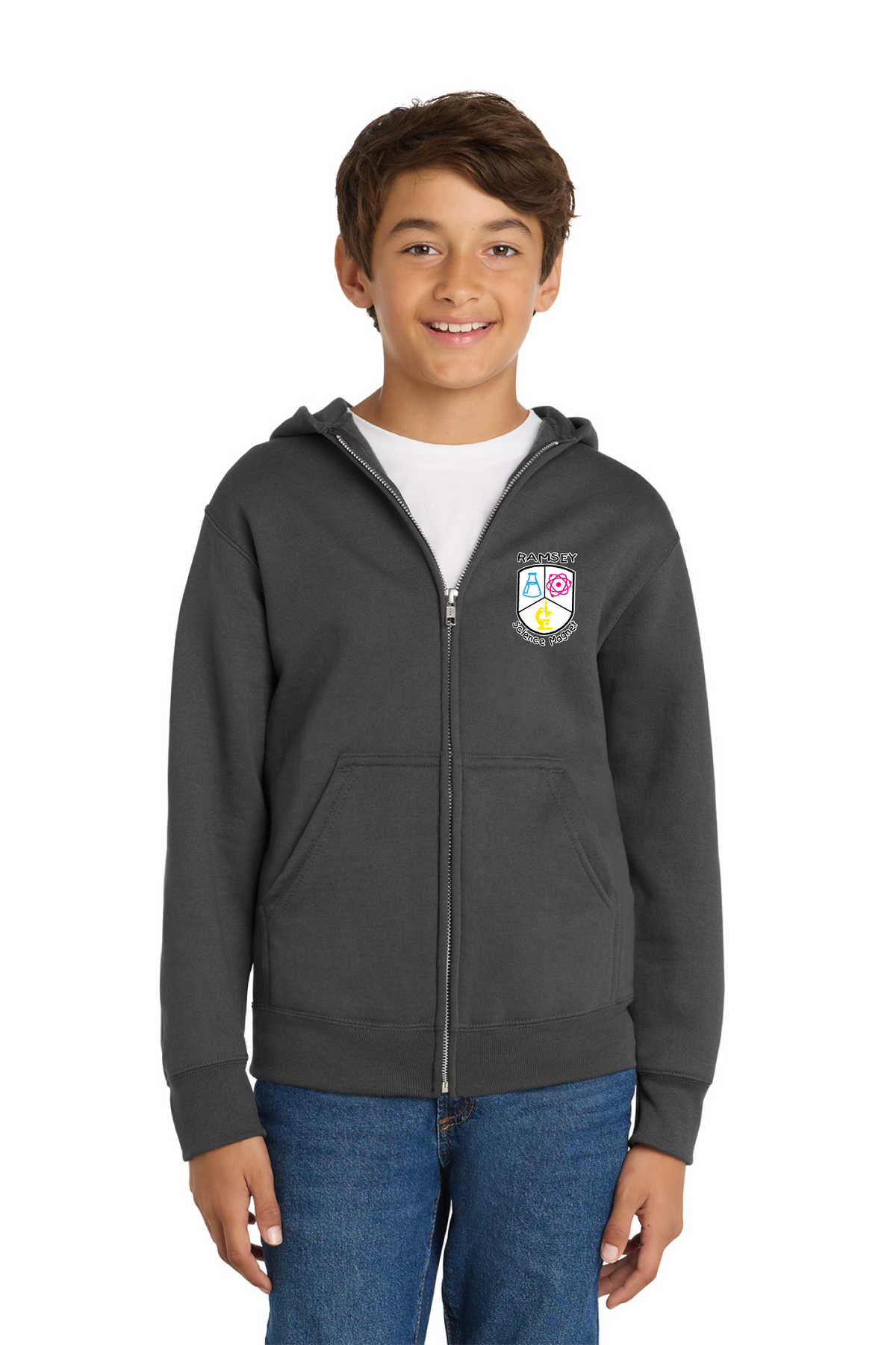 PC90YZH - Port &amp; Co Youth Core Fleece Full-Zip Hooded Sweatshirt - Ramsey Science Magnet - School Store - Digital Print - #28631