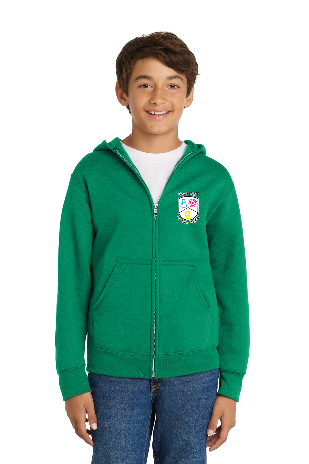 PC90YZH - Port &amp; Co Youth Core Fleece Full-Zip Hooded Sweatshirt - Ramsey Science Magnet - School Store - Digital Print - #28631