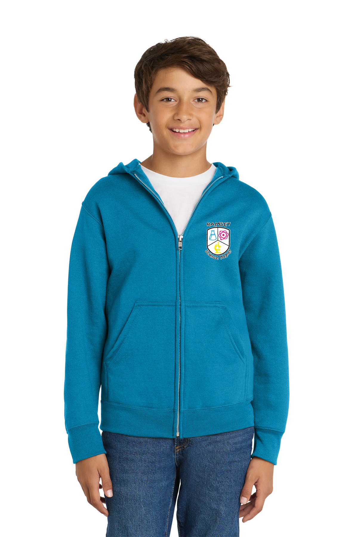 PC90YZH - Port &amp; Co Youth Core Fleece Full-Zip Hooded Sweatshirt - Ramsey Science Magnet - School Store - Digital Print - #28631