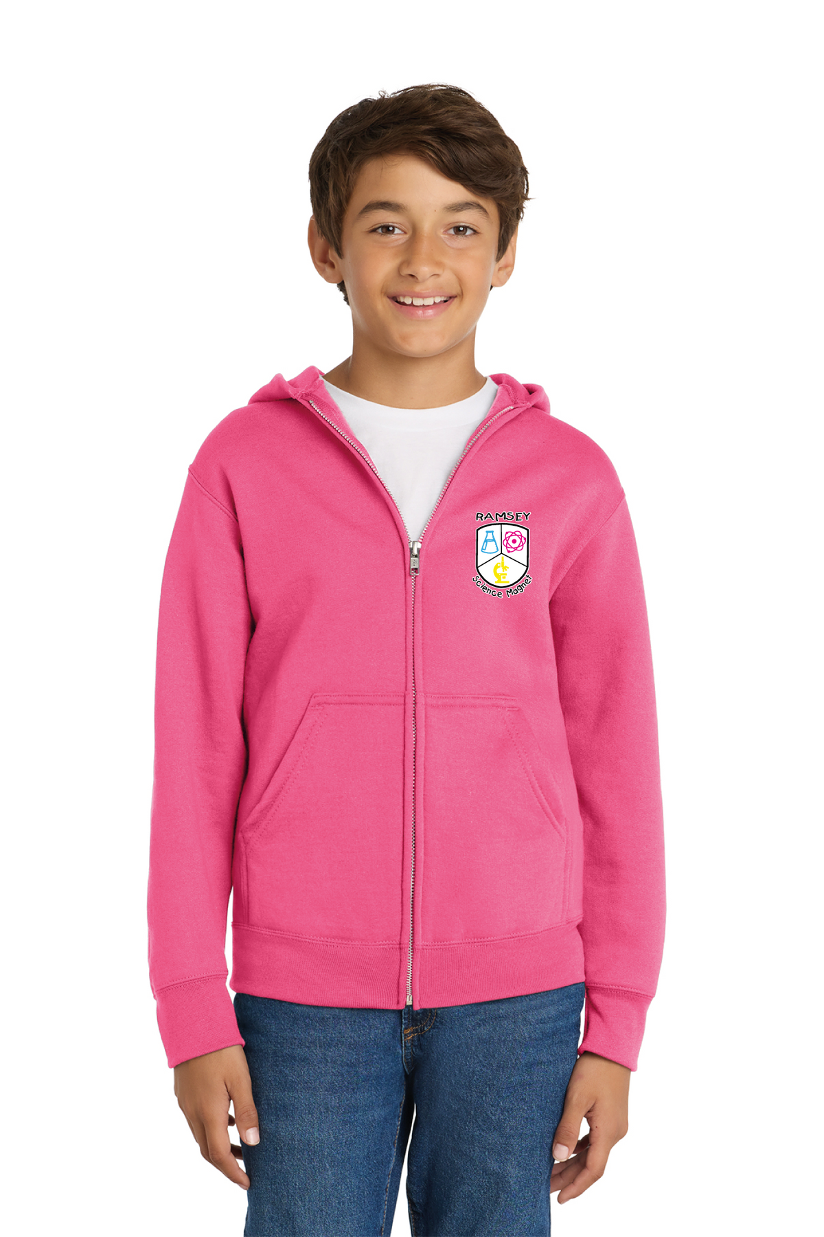 PC90YZH - Port &amp; Co Youth Core Fleece Full-Zip Hooded Sweatshirt - Ramsey Science Magnet - School Store - Digital Print - #28631