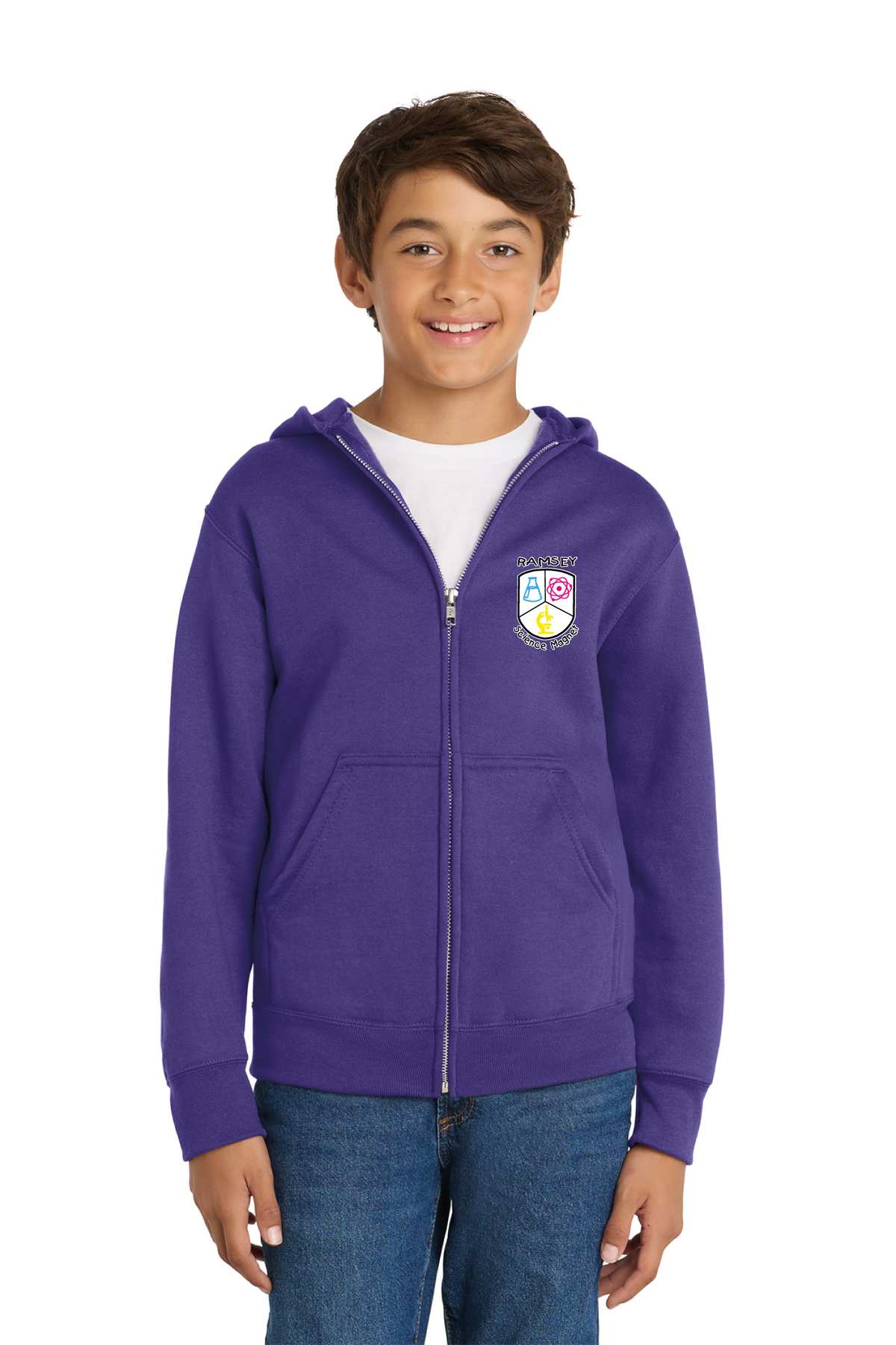 PC90YZH - Port &amp; Co Youth Core Fleece Full-Zip Hooded Sweatshirt - Ramsey Science Magnet - School Store - Digital Print - #28631
