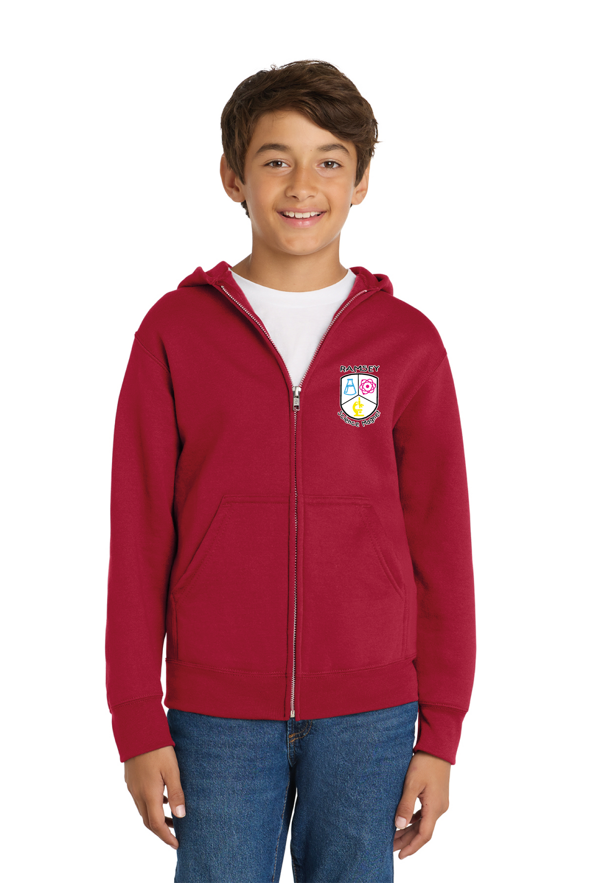 PC90YZH - Port &amp; Co Youth Core Fleece Full-Zip Hooded Sweatshirt - Ramsey Science Magnet - School Store - Digital Print - #28631