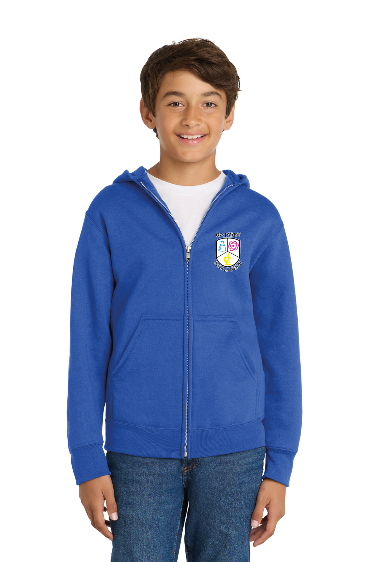 PC90YZH - Port &amp; Co Youth Core Fleece Full-Zip Hooded Sweatshirt - Ramsey Science Magnet - School Store - Digital Print - #28631