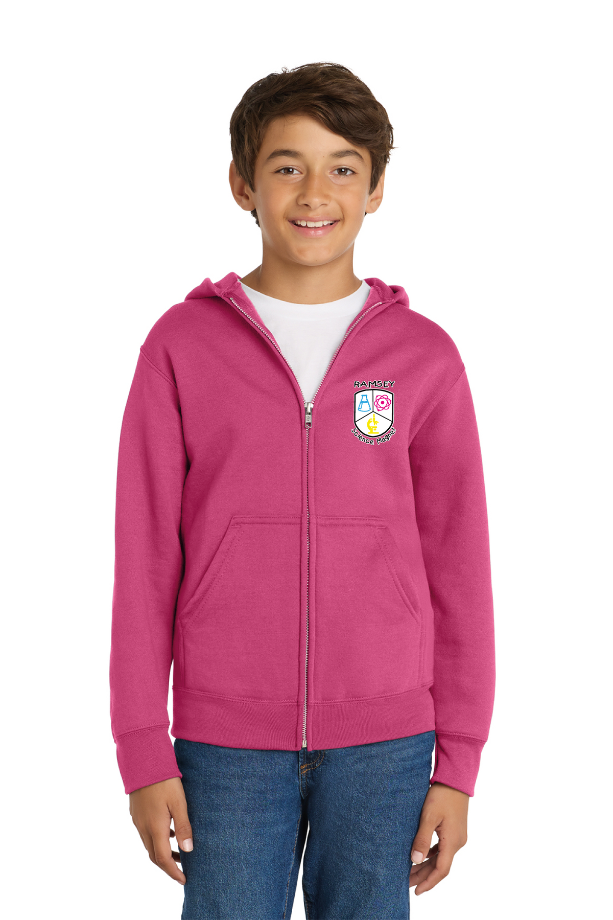 PC90YZH - Port &amp; Co Youth Core Fleece Full-Zip Hooded Sweatshirt - Ramsey Science Magnet - School Store - Digital Print - #28631