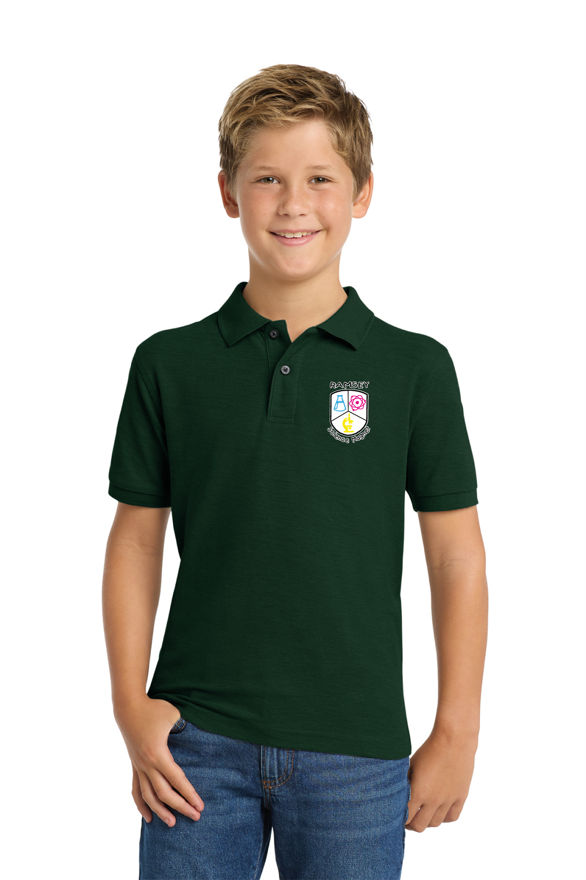 Y500 - Youth Silk Touch Polo - Ramsey Science Magnet - School Store - Digital Print - #28631