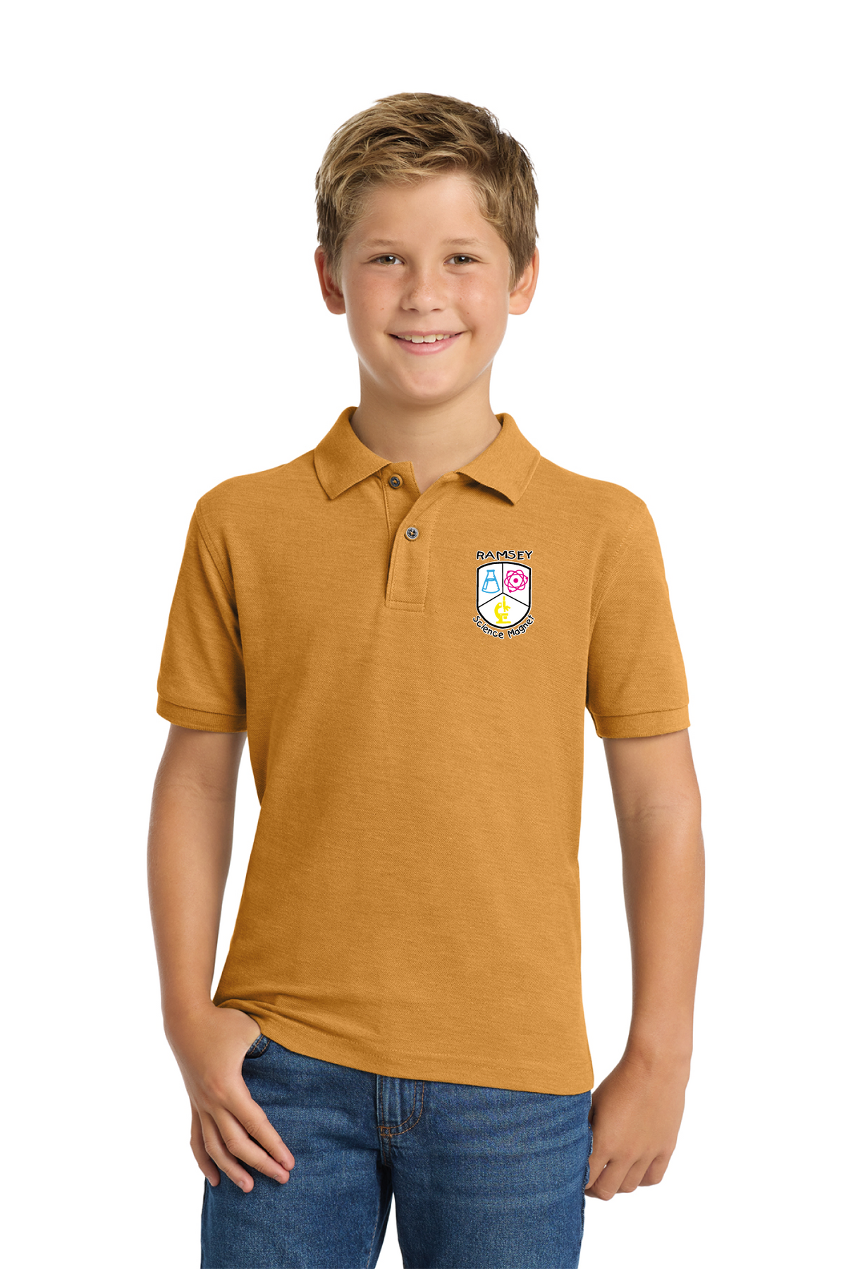 Y500 - Youth Silk Touch Polo - Ramsey Science Magnet - School Store - Digital Print - #28631