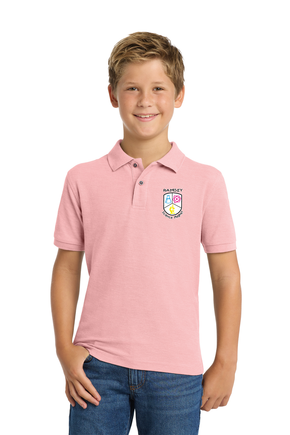 Y500 - Youth Silk Touch Polo - Ramsey Science Magnet - School Store - Digital Print - #28631