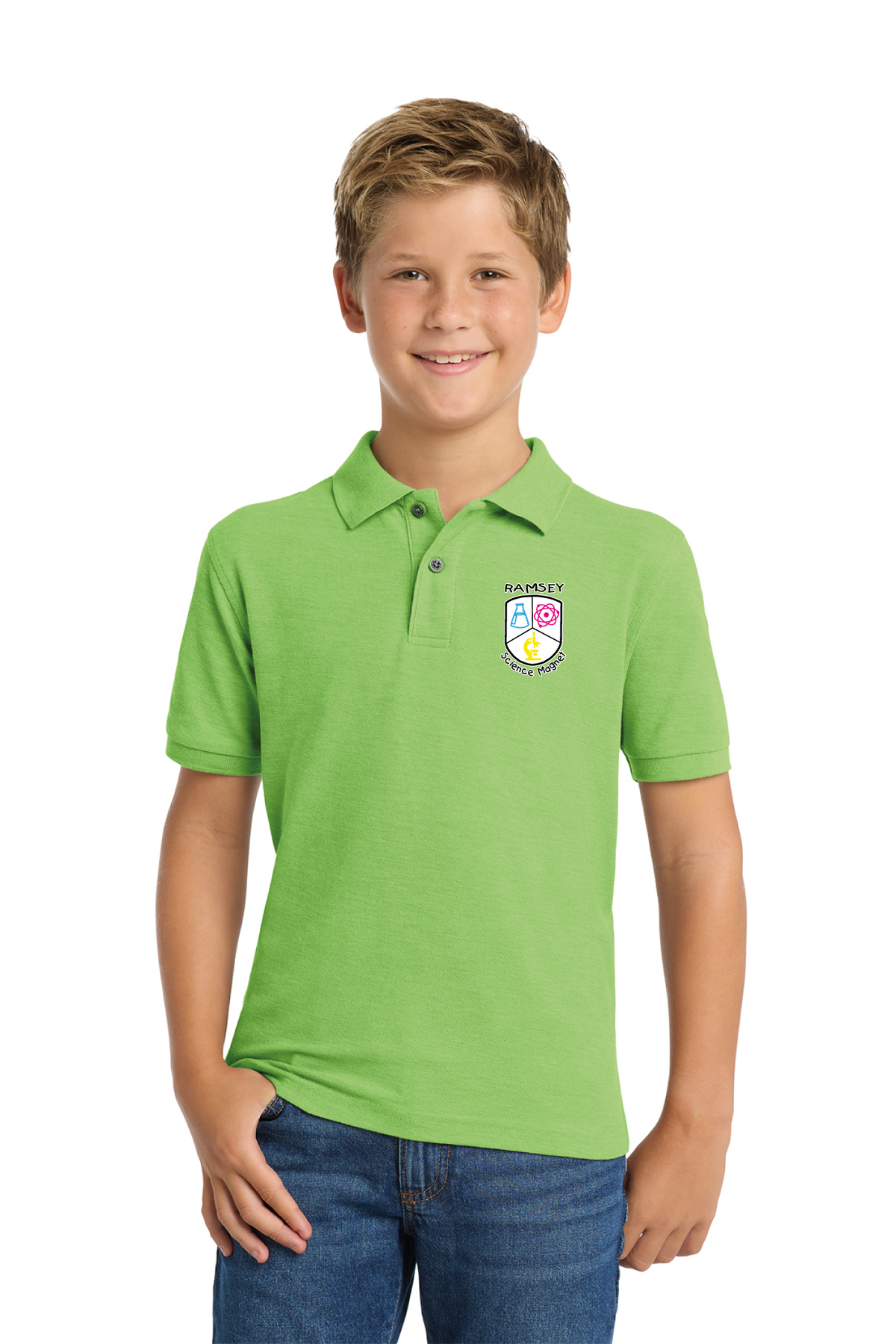 Y500 - Youth Silk Touch Polo - Ramsey Science Magnet - School Store - Digital Print - #28631