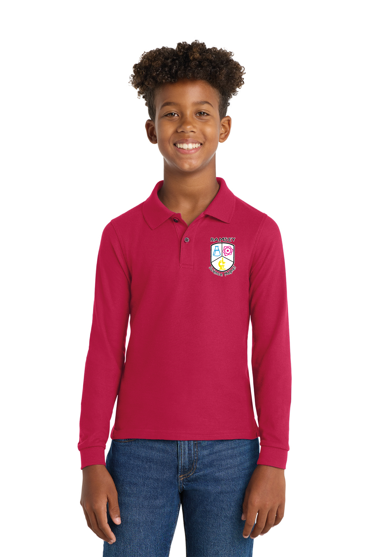 Y500LS - Youth Long Sleeve Silk Touch Polo - Ramsey Science Magnet - School Store - Digital Print - #28631