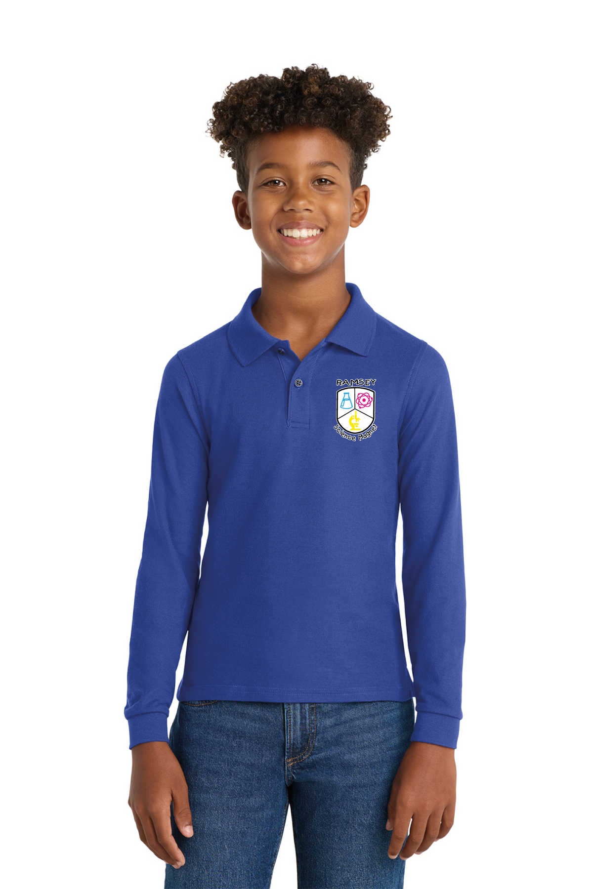 Y500LS - Youth Long Sleeve Silk Touch Polo - Ramsey Science Magnet - School Store - Digital Print - #28631