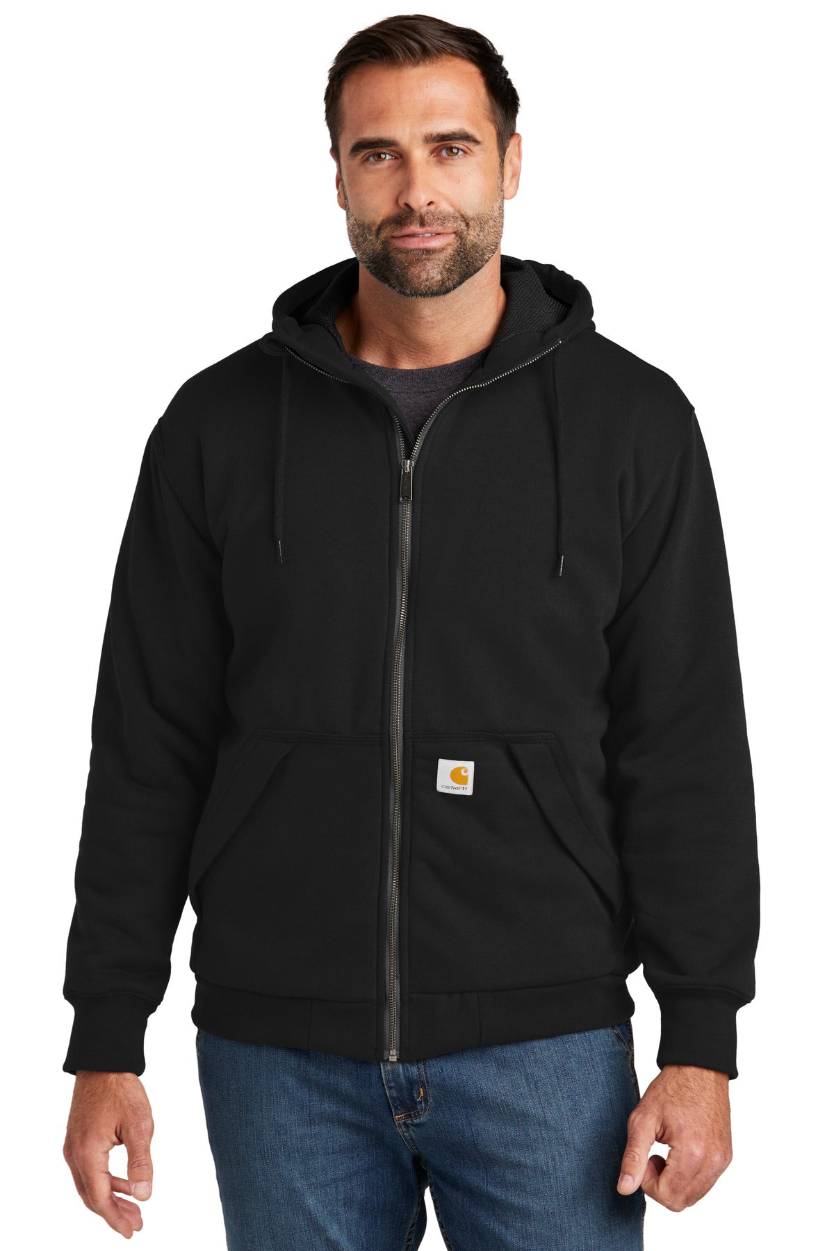 Carhartt Midweight Thermal-Lined Full-Zip Sweatshirt CT104078 front model image.