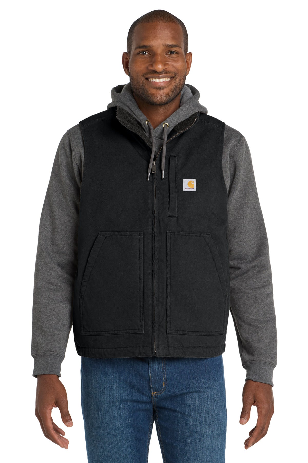 Carhartt Sherpa-Lined Mock Neck Vest CT104277 front model image.