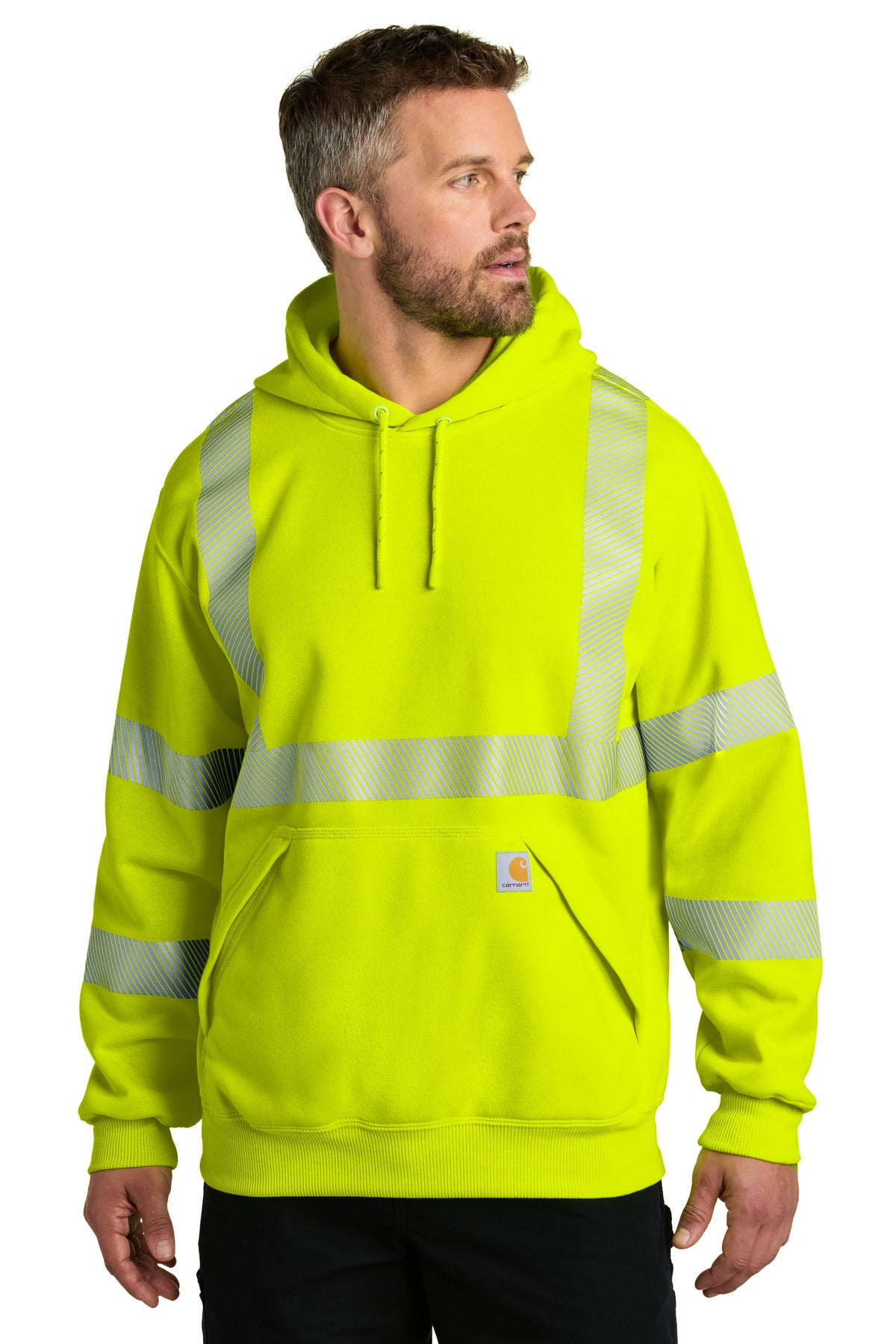 Carhartt ANSI 107 Class 3 Hooded Sweatshirt CT104987 front model image.