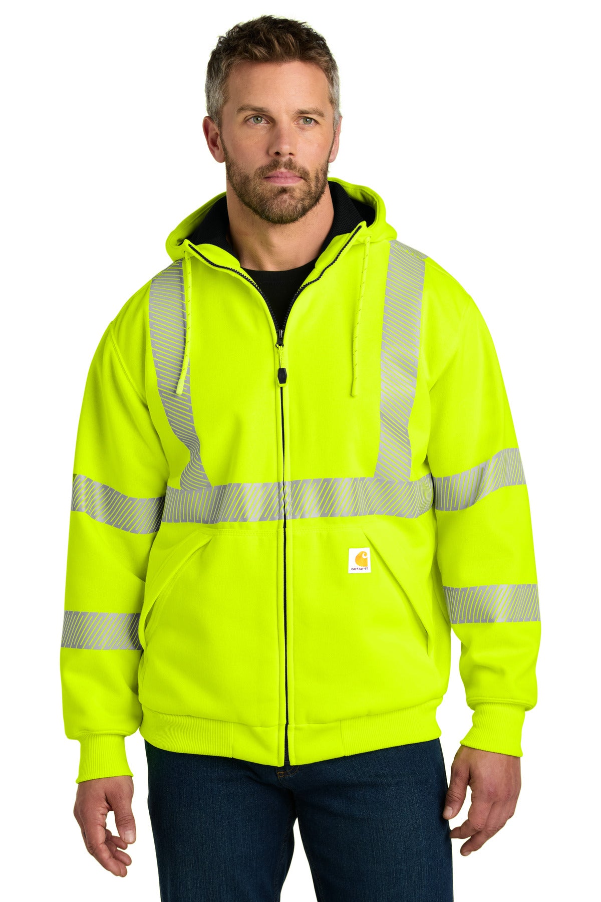 Carhartt ANSI 107 Class 3 Lined Full-Zip Sweatshirt CT104988 front model image.