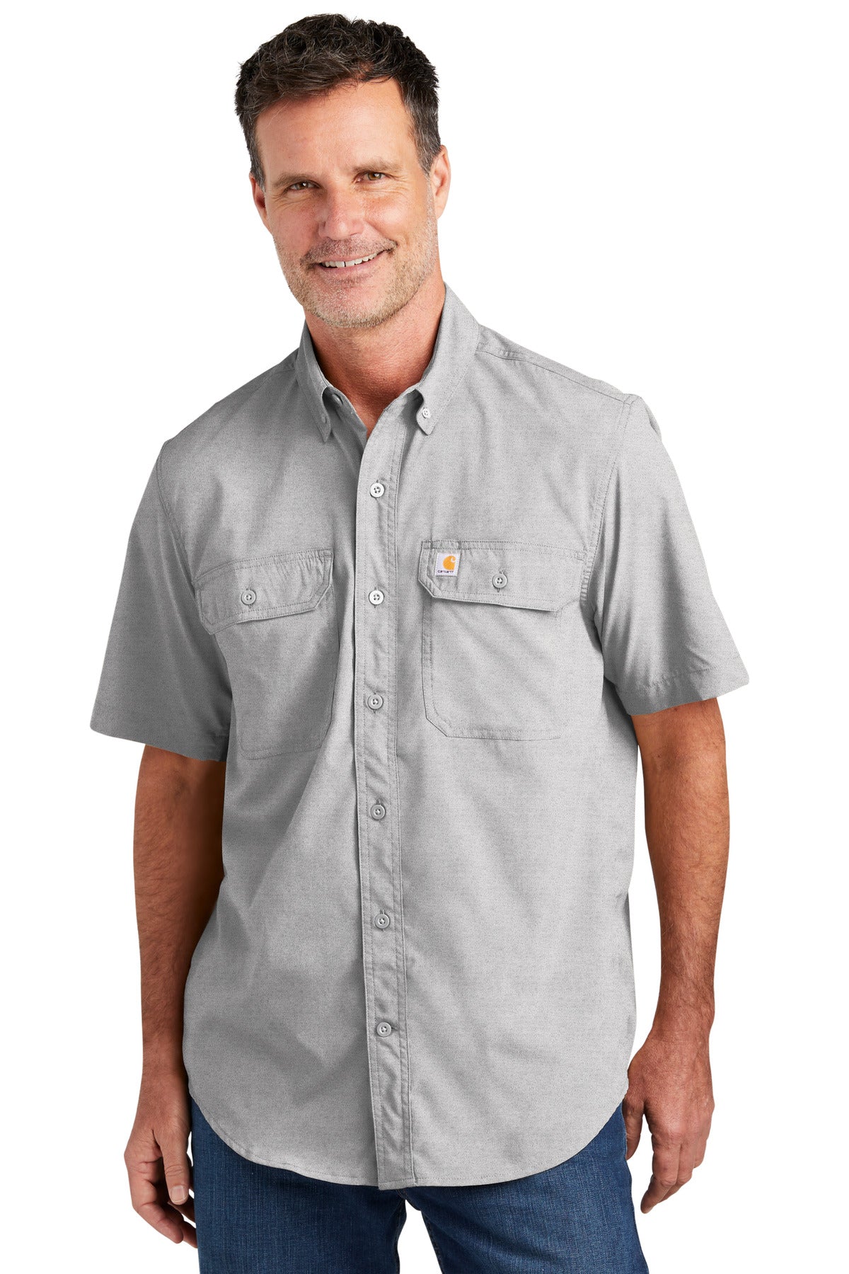 Carhartt Force Solid Short Sleeve Shirt CT105292 front model image.