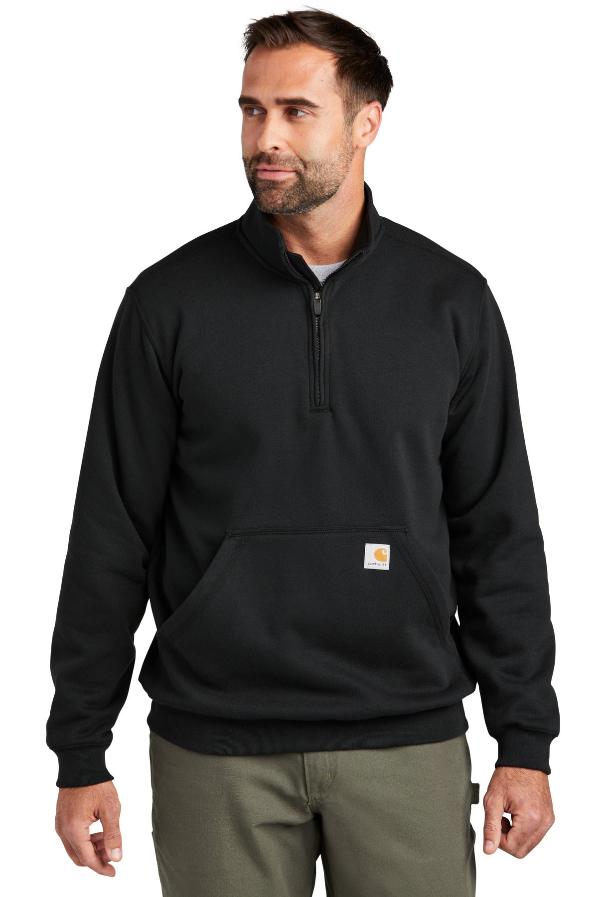 Carhartt Midweight 1/4-Zip Mock Neck Sweatshirt CT105294 front model image.