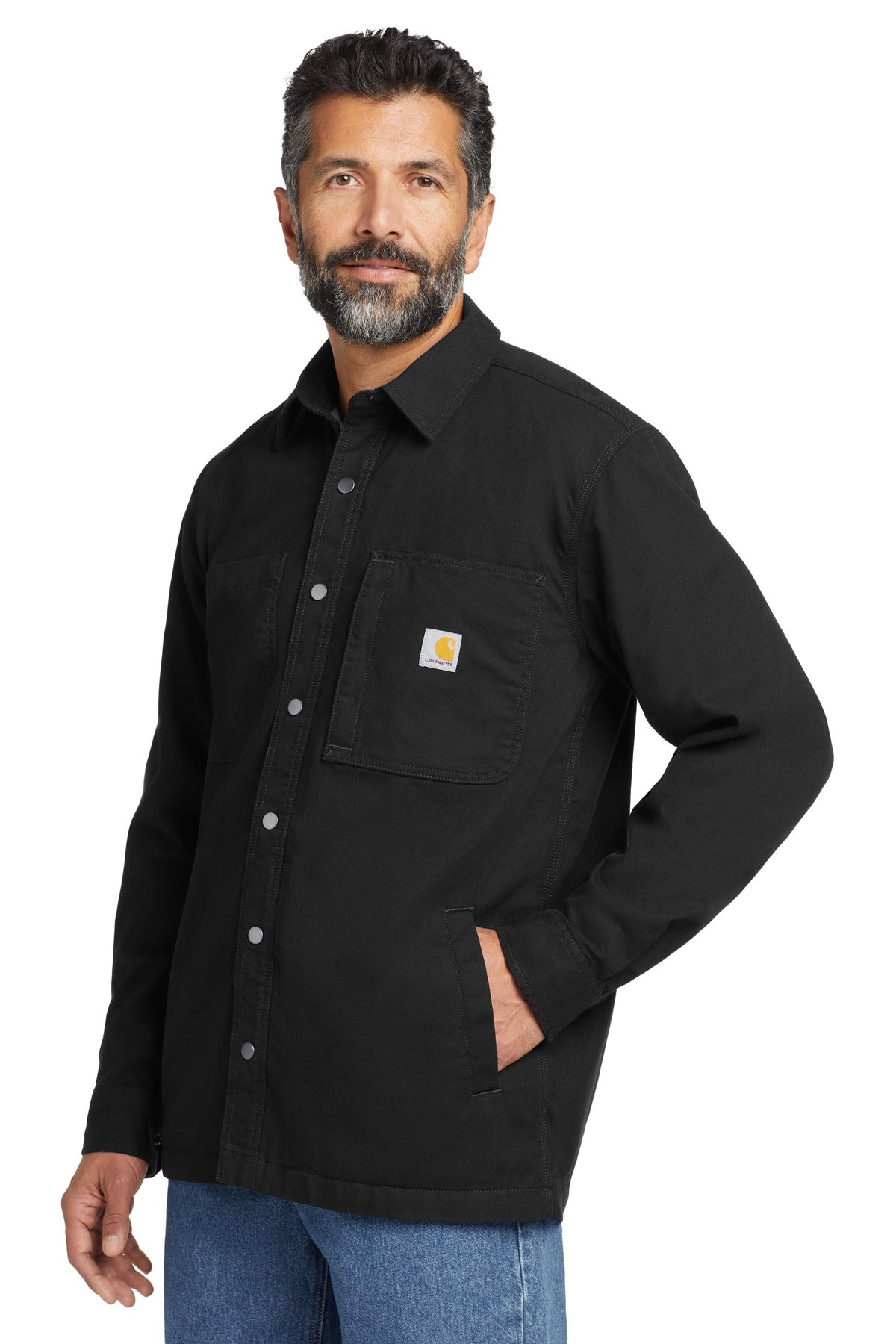 Carhartt Rugged Flex Fleece-Lined Shirt Jac CT105532 side model image.
