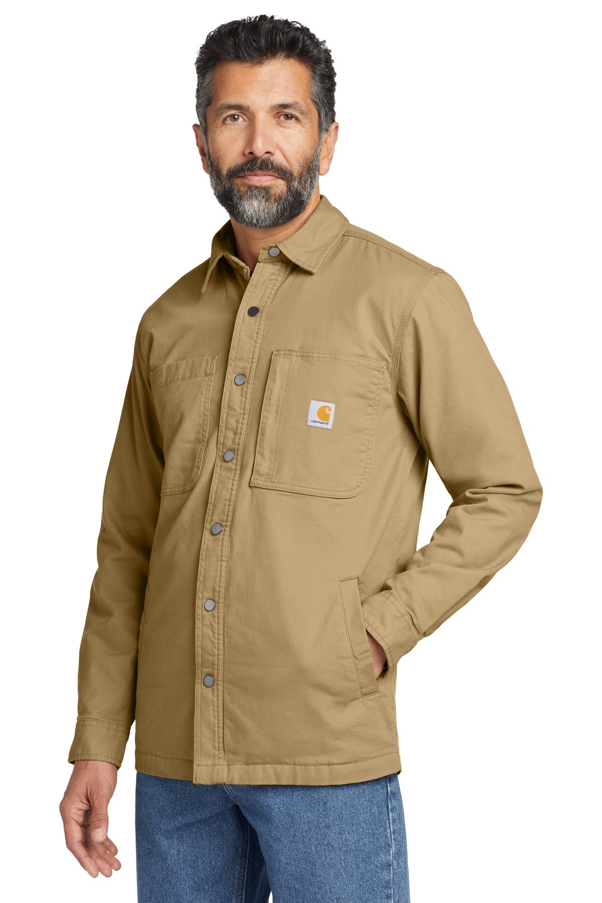 Carhartt Rugged Flex Fleece-Lined Shirt Jac CT105532 side model image.