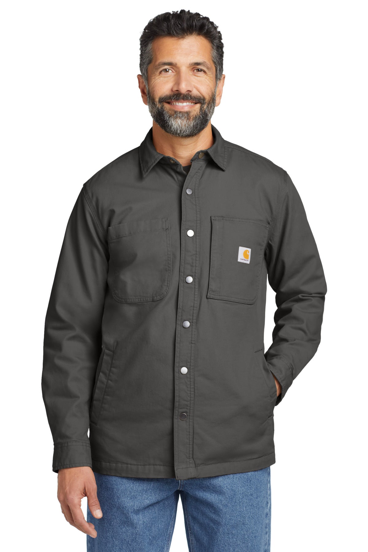 Carhartt Rugged Flex Fleece-Lined Shirt Jac CT105532 front model image.