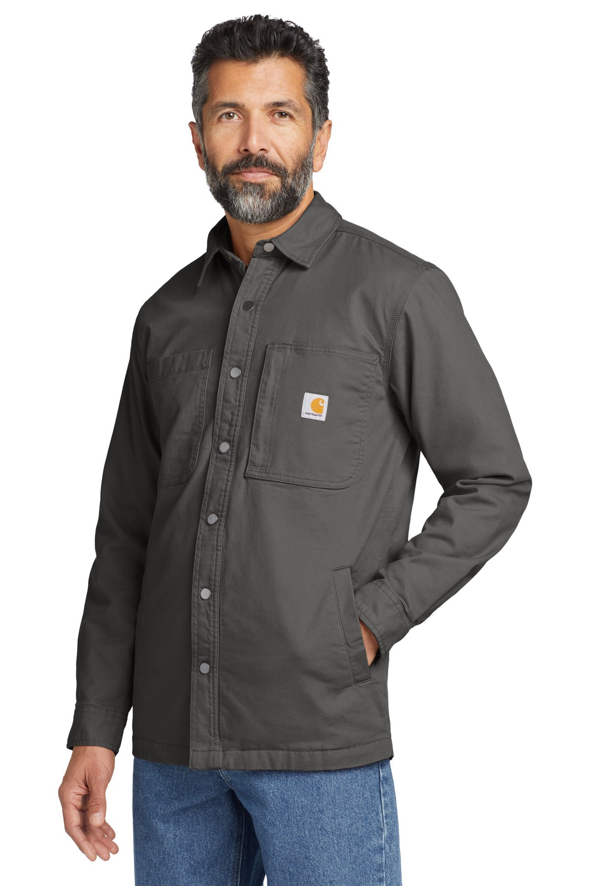 Carhartt Rugged Flex Fleece-Lined Shirt Jac CT105532 side model image.