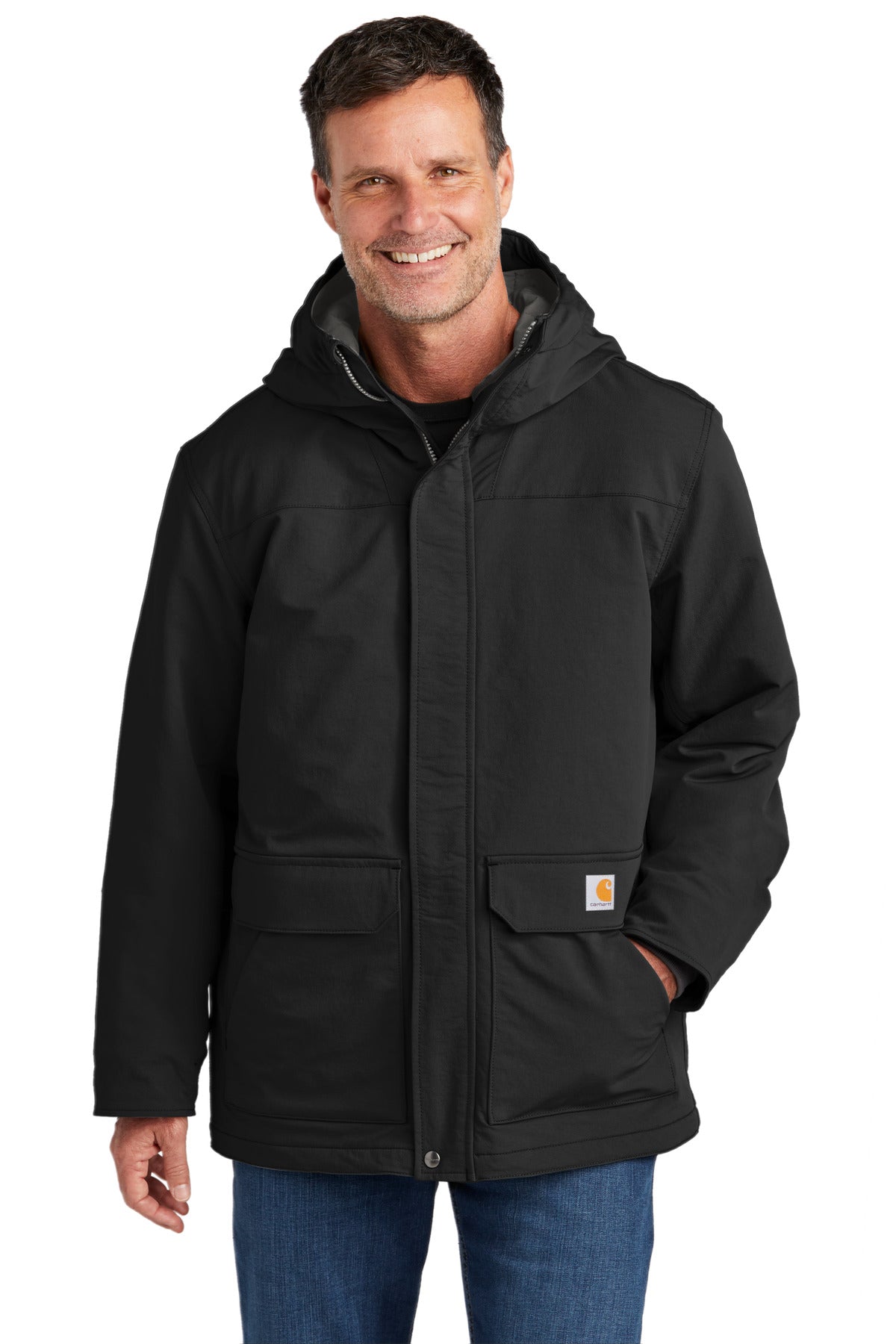 Carhartt Super Dux Insulated Hooded Coat CT105533 front model image.