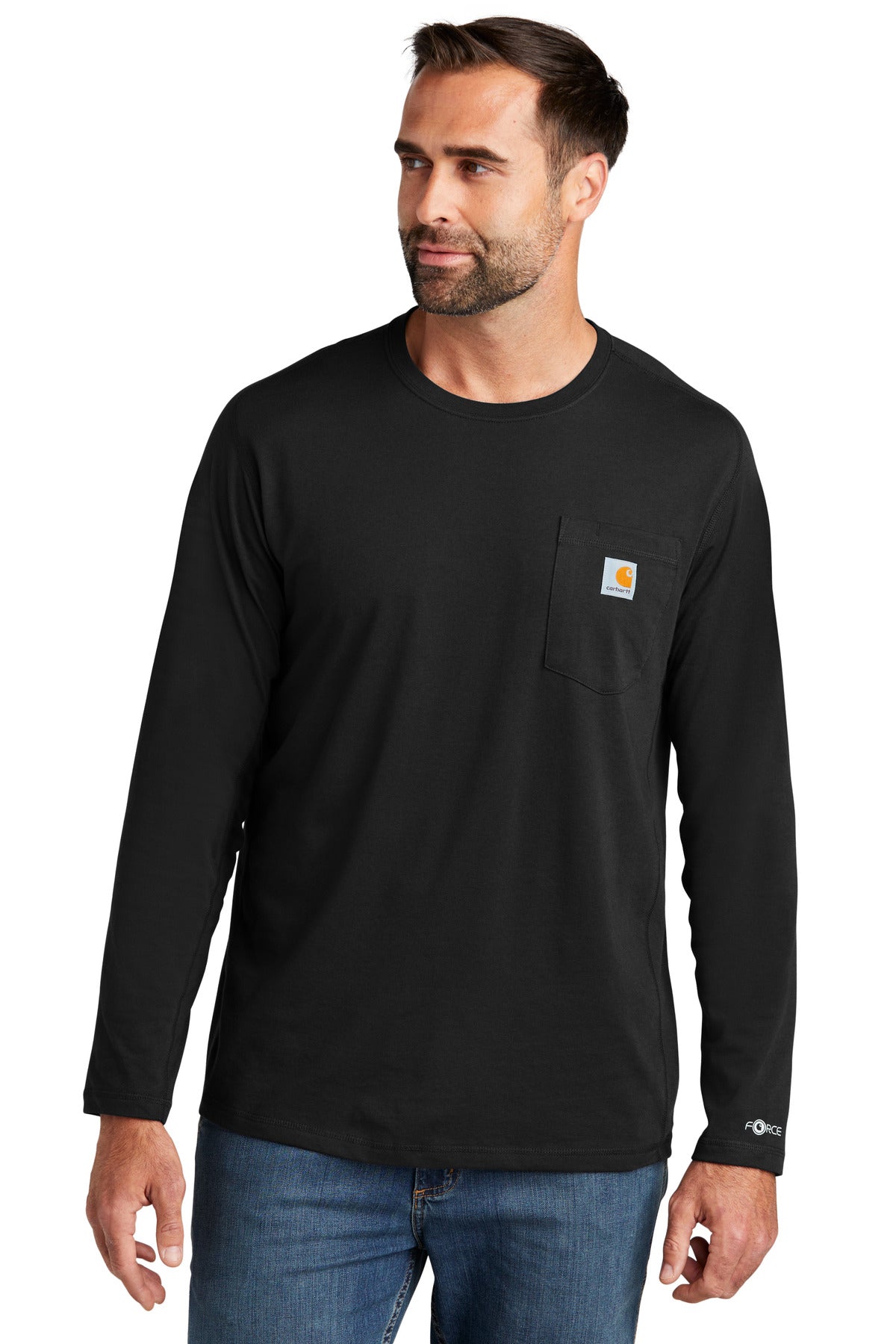 Carhartt Force Long Sleeve Pocket T-Shirt CT106656 front model image.