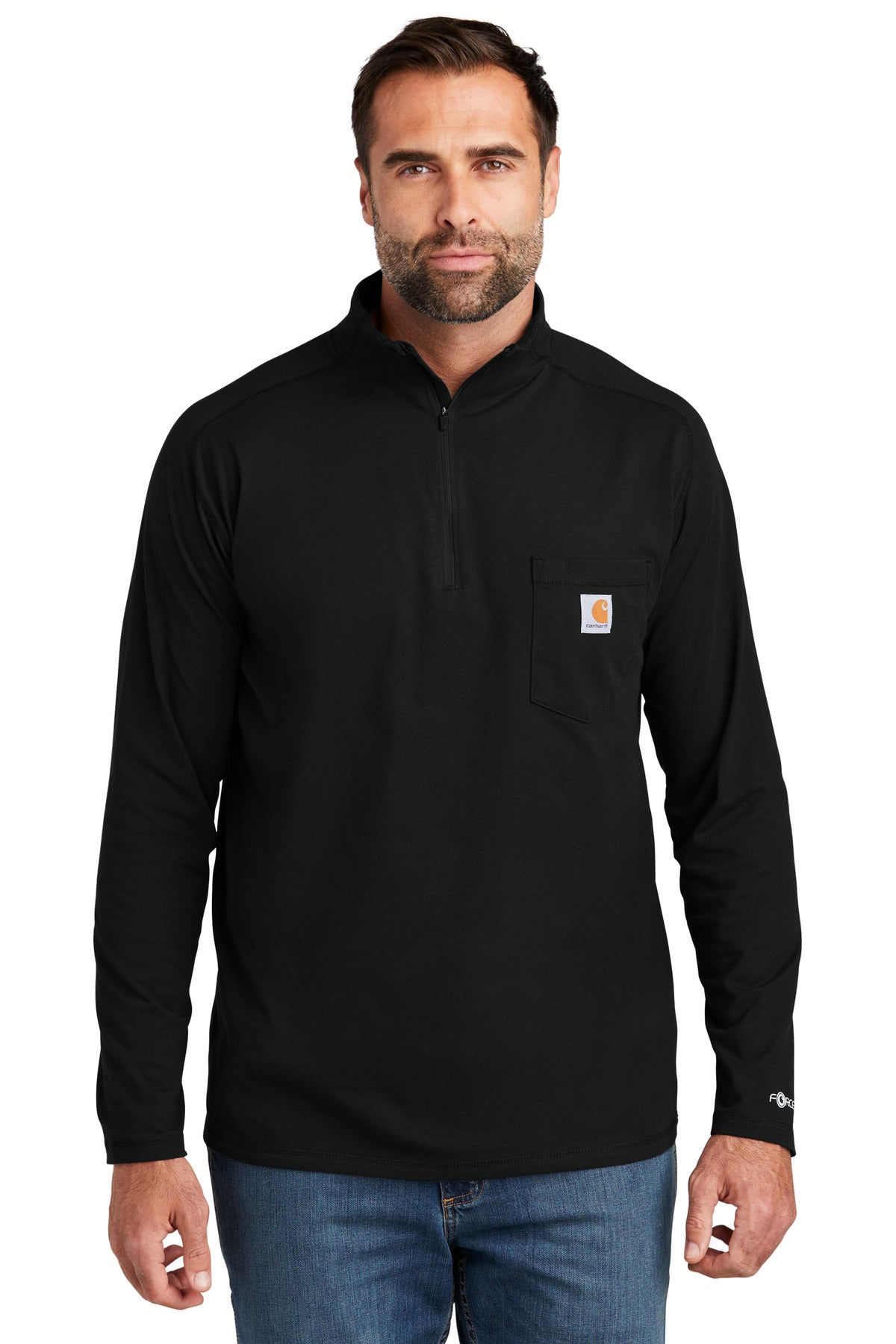 Carhartt Force 1/4-Zip Long Sleeve T-Shirt CT106660 front model image.
