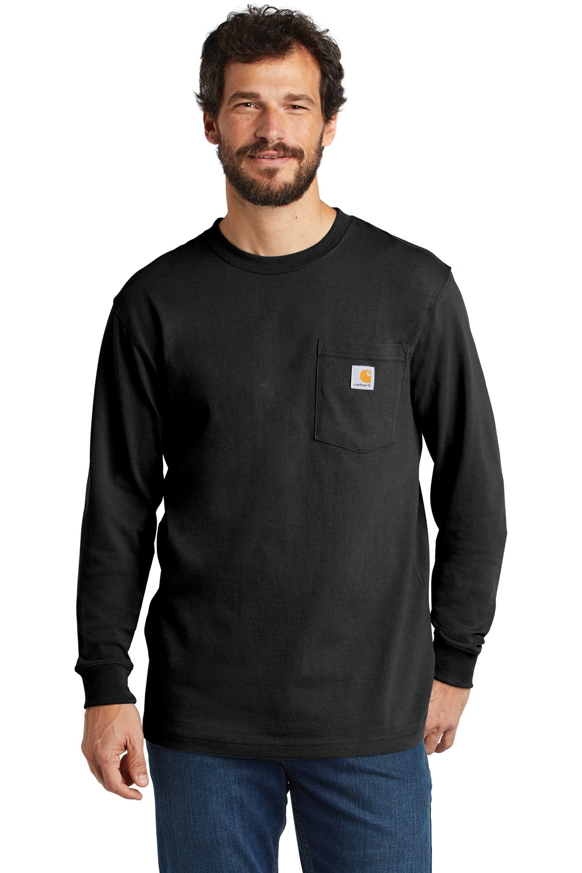 Carhartt  Workwear Pocket Long Sleeve T-Shirt CTK126 front model image.