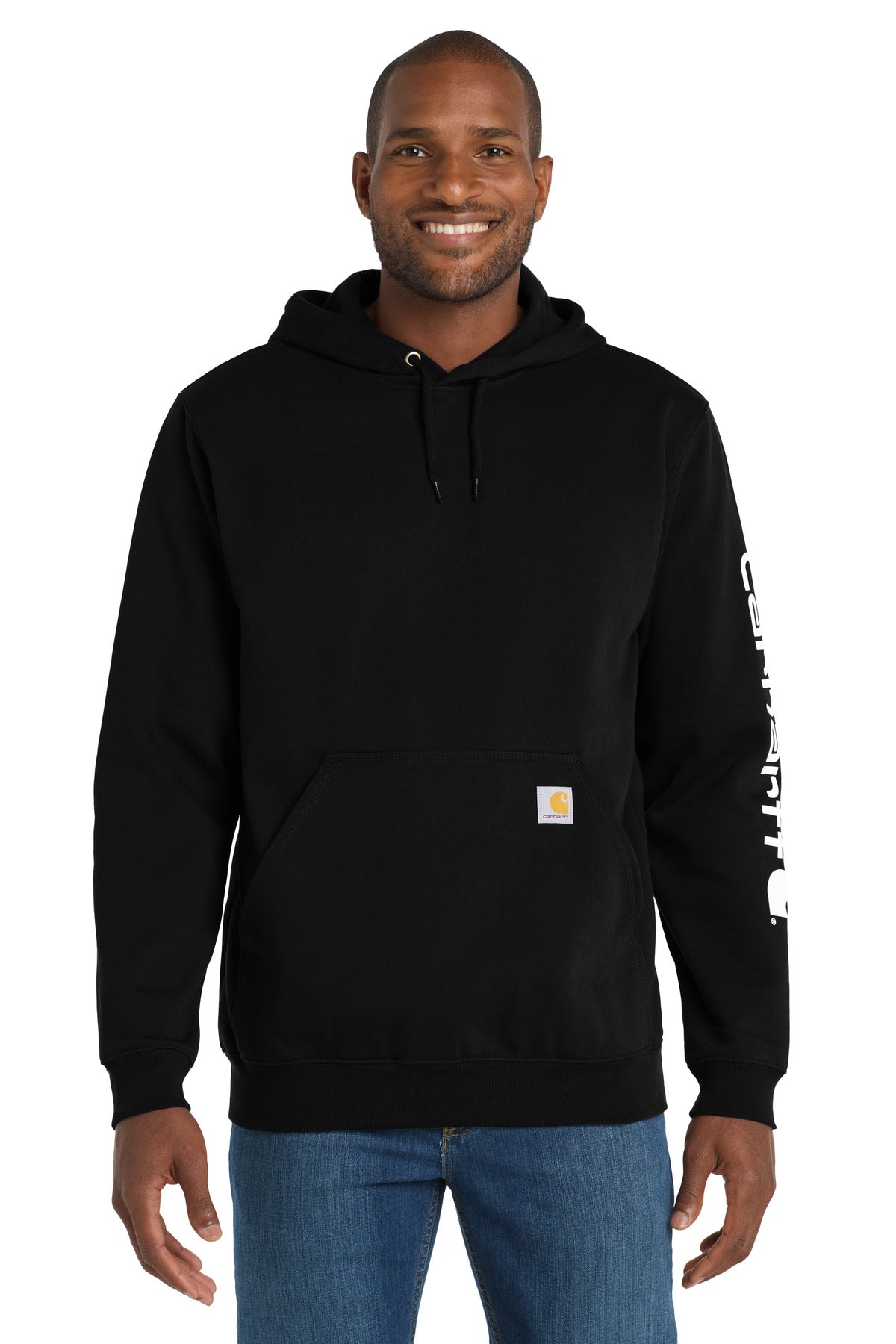 Carhartt Midweight Hooded Logo Sweatshirt CTK288 front model image.