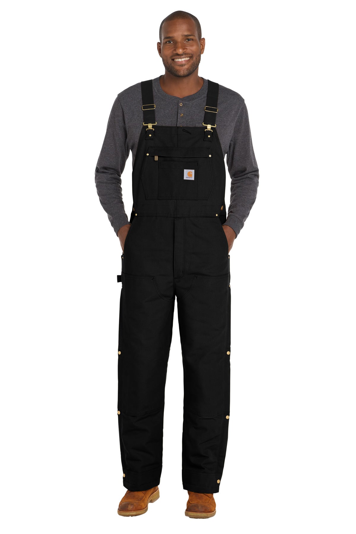 Carhartt Tall Firm Duck Insulated Bib Overalls CTT106672 front model image.