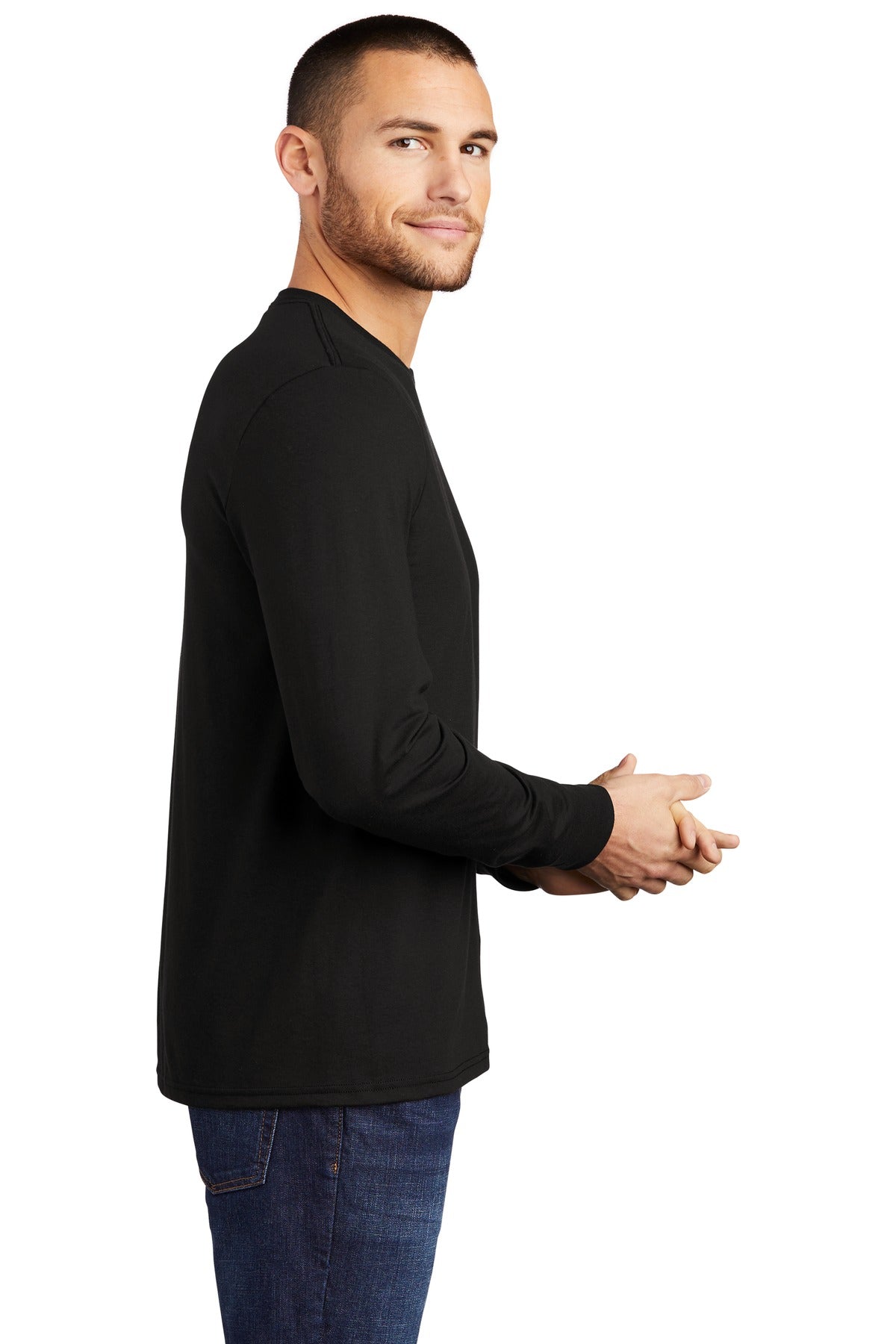 District Perfect Tri Long Sleeve Tee  DM132 side model image.