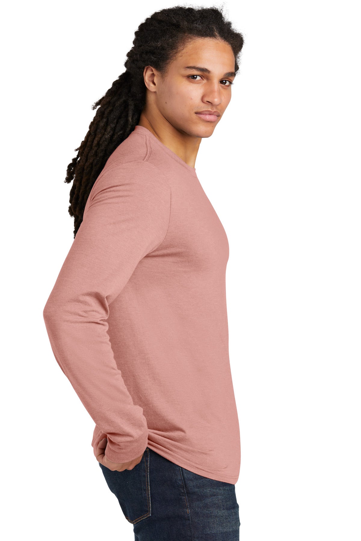 District Perfect Tri Long Sleeve Tee  DM132 side model image.