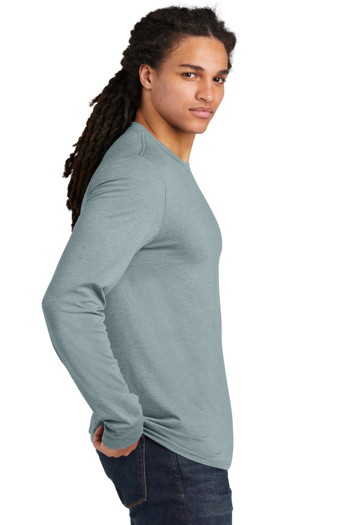 District Perfect Tri Long Sleeve Tee  DM132 side model image.