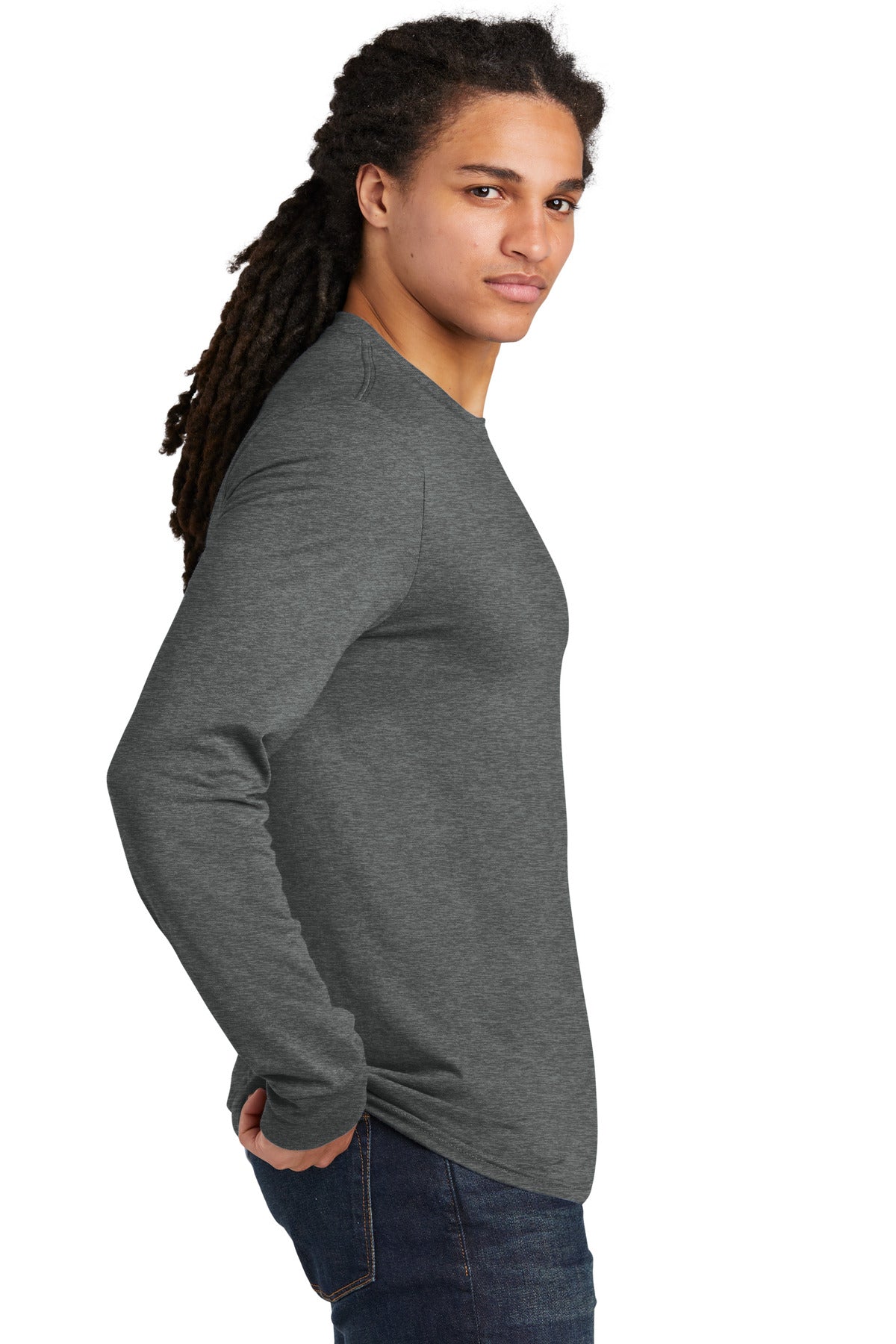 District Perfect Tri Long Sleeve Tee  DM132 side model image.