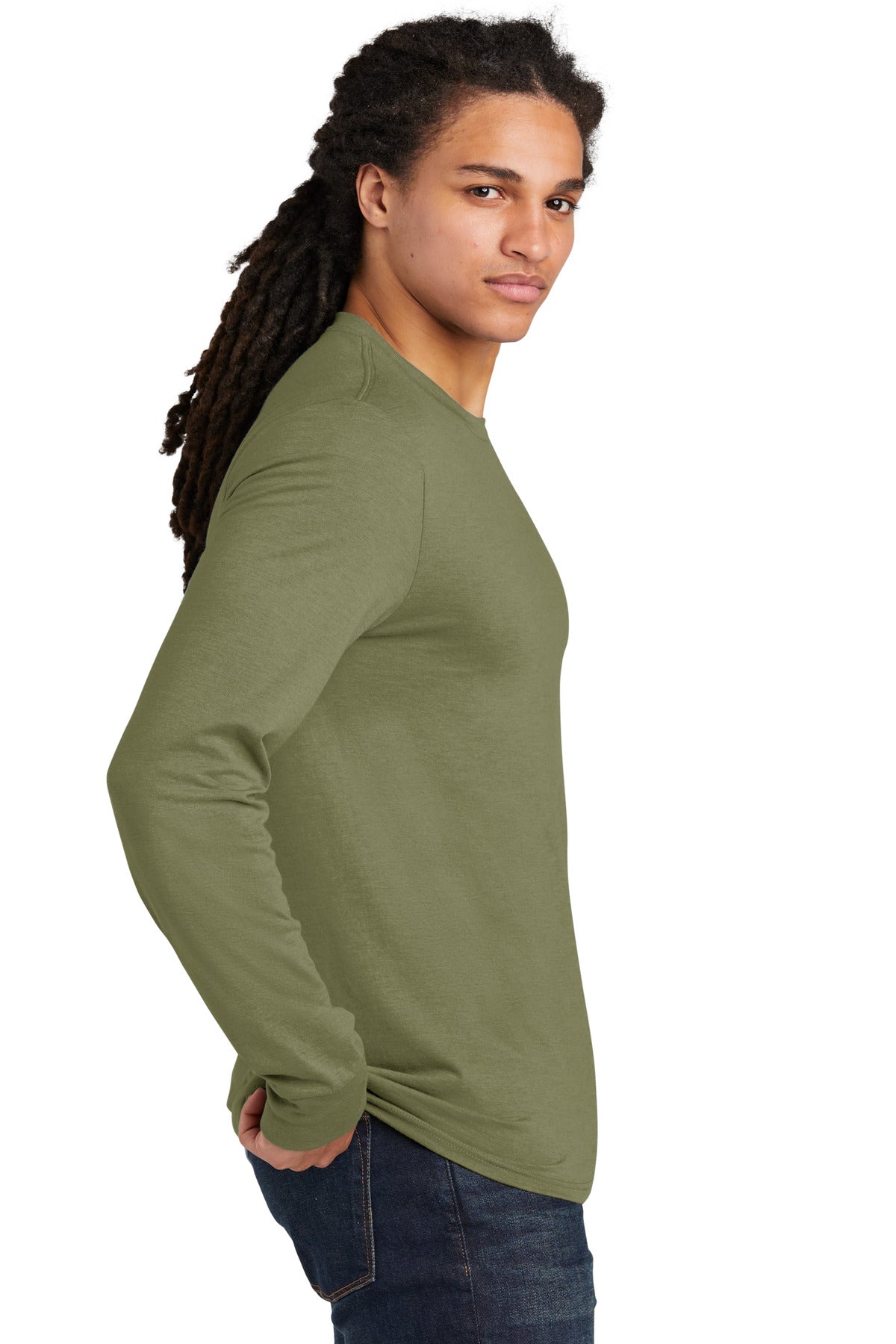 District Perfect Tri Long Sleeve Tee  DM132 side model image.