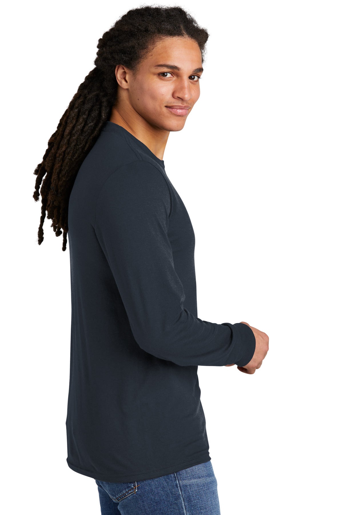 District Perfect Tri Long Sleeve Tee  DM132 side model image.