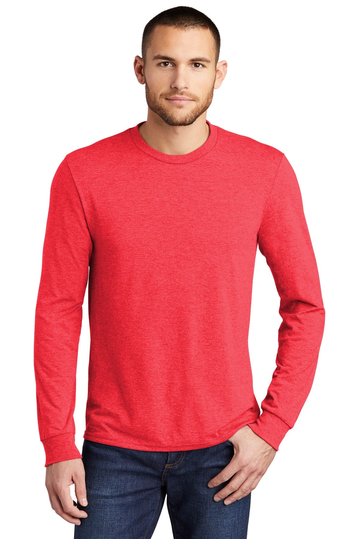 District Perfect Tri Long Sleeve Tee  DM132 front model image.
