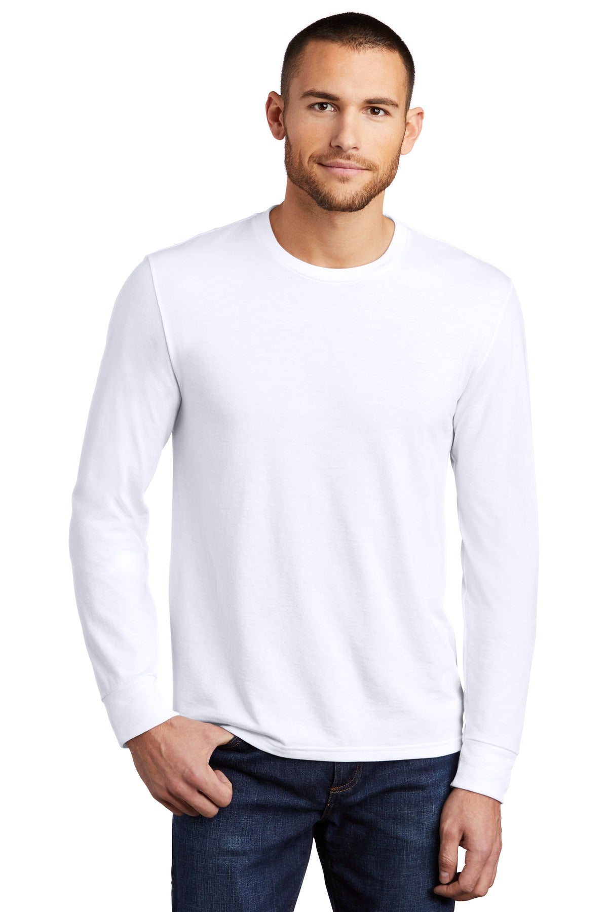 District Perfect Tri Long Sleeve Tee  DM132 front model image.