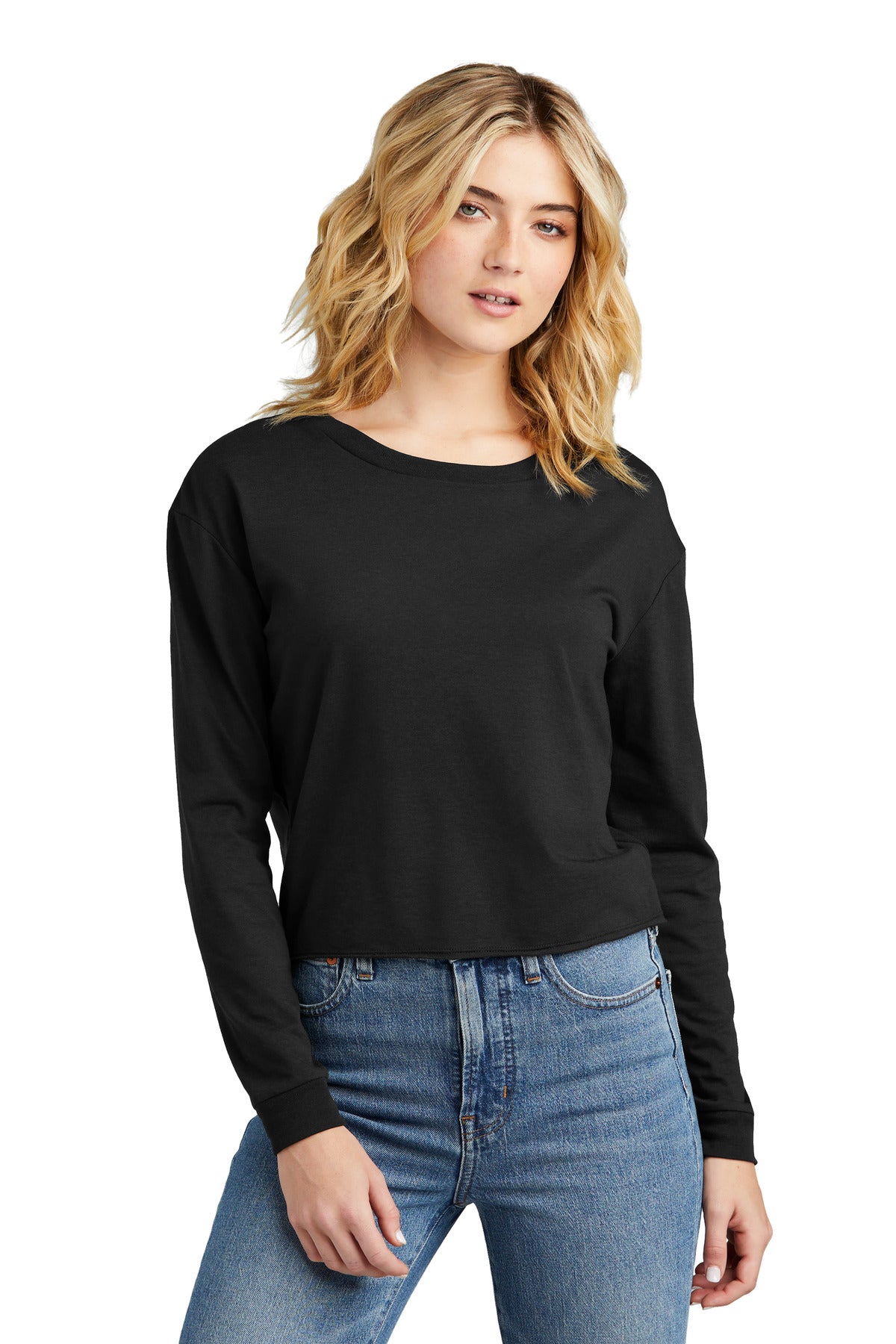 District Women's Perfect Tri Midi Long Sleeve Tee DT141 front model image.