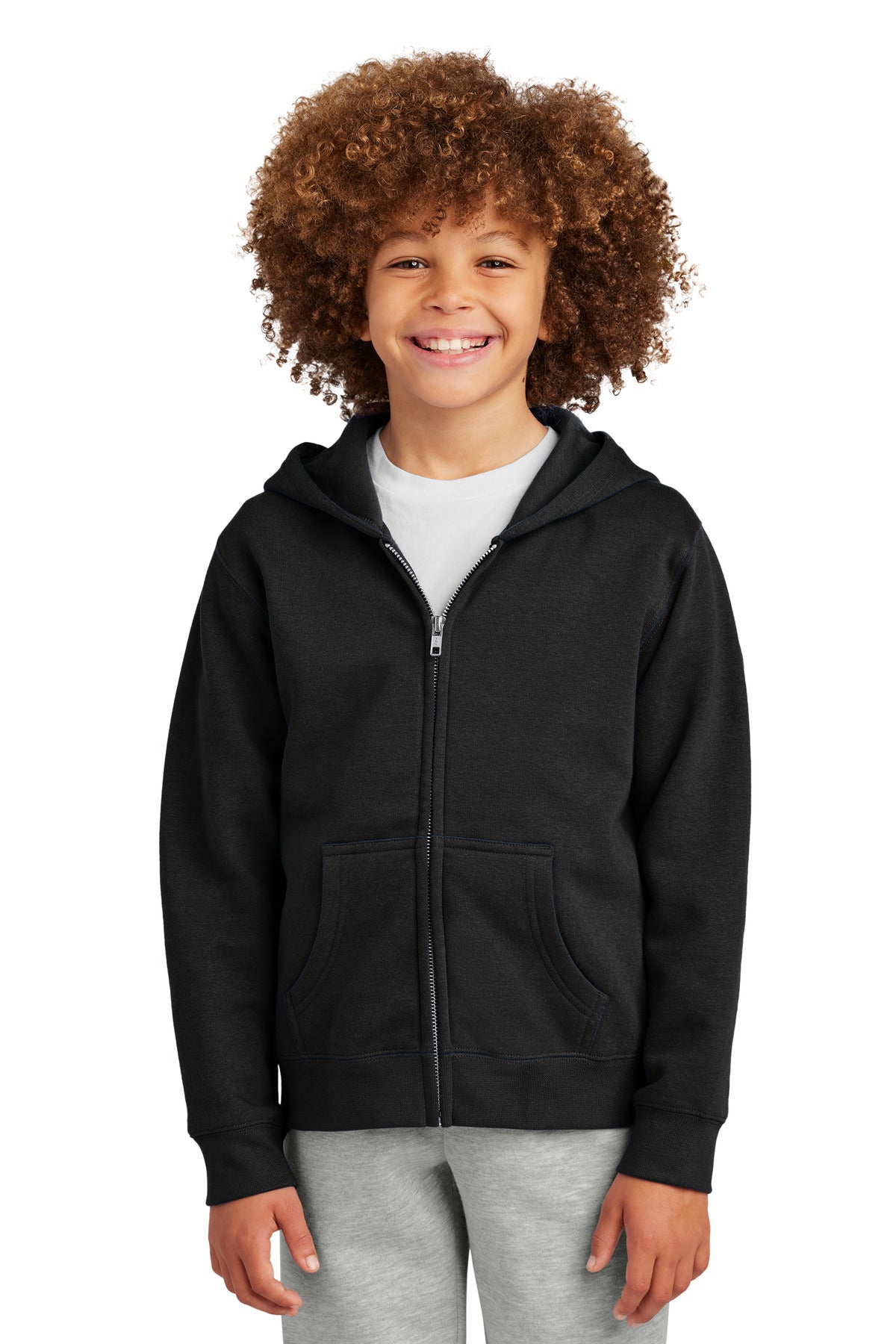 District Youth VIT Fleece Full-Zip Hoodie DT6102Y front model image.