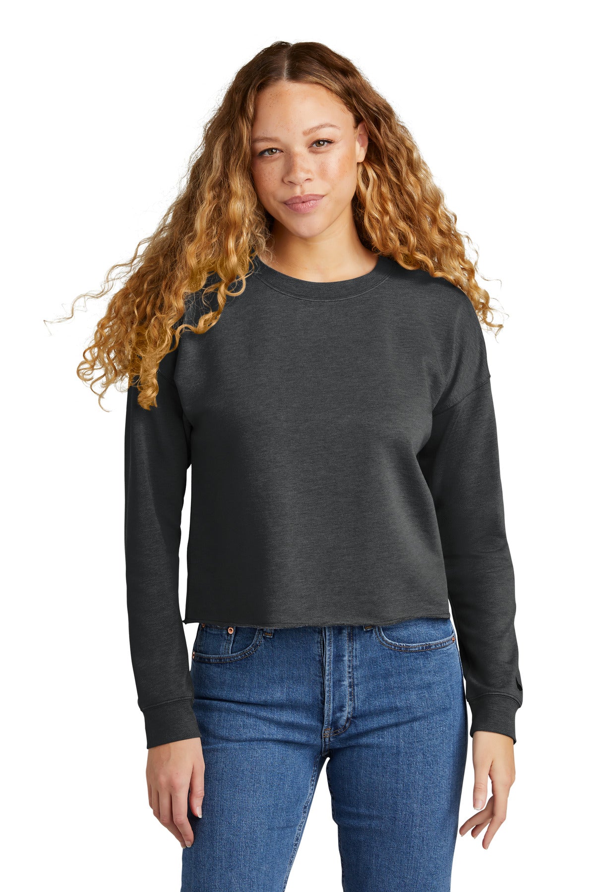 New Era Women's Tri-Blend Fleece Crop Crew LNEA514 front model image.