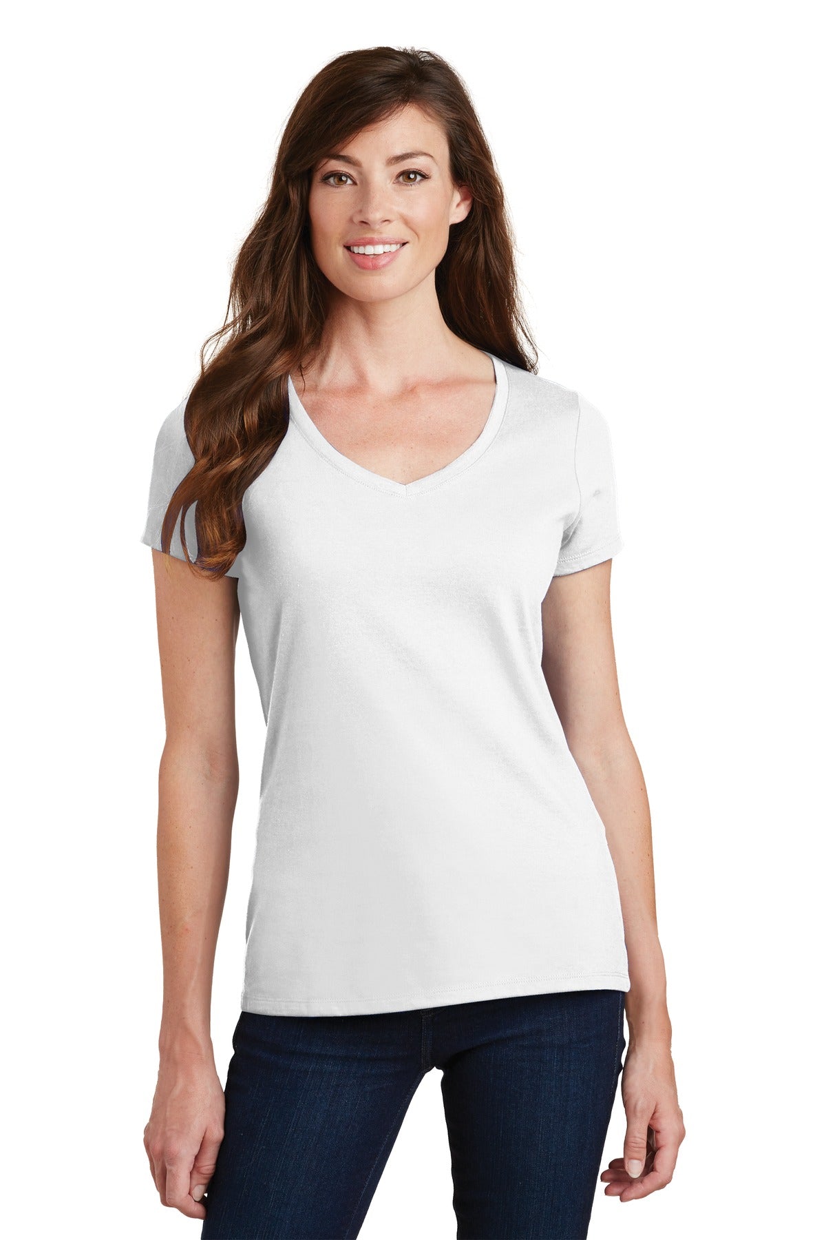 Port & Company Women's Fan Favorite V-Neck Tee LPC450V front model image.