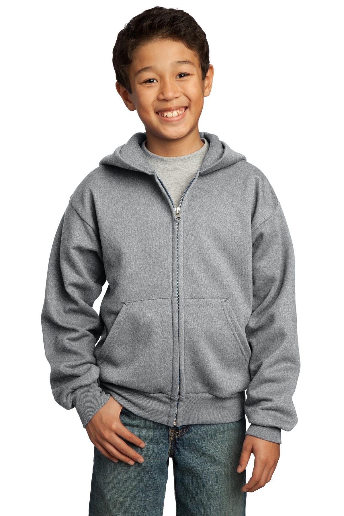 Port & Company - Youth Core Fleece Full-Zip Hooded Sweatshirt  PC90YZH front model image.