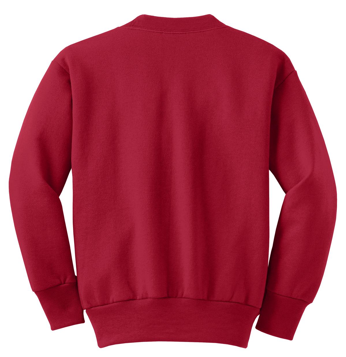 Port &amp; Company Youth Core Fleece Crewneck Sweatshirt  PC90Y back flat image.