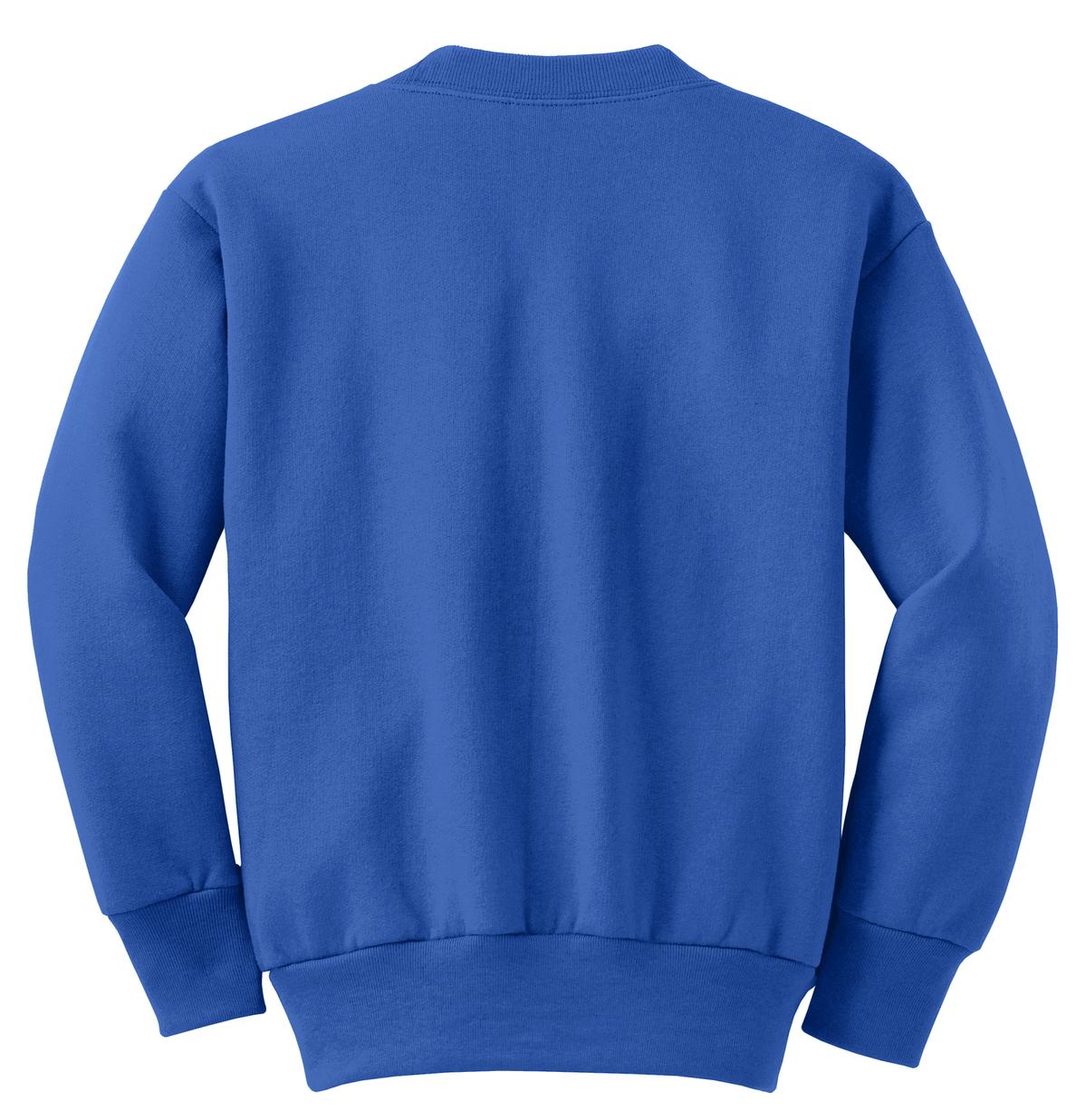 Port &amp; Company Youth Core Fleece Crewneck Sweatshirt  PC90Y back flat image.
