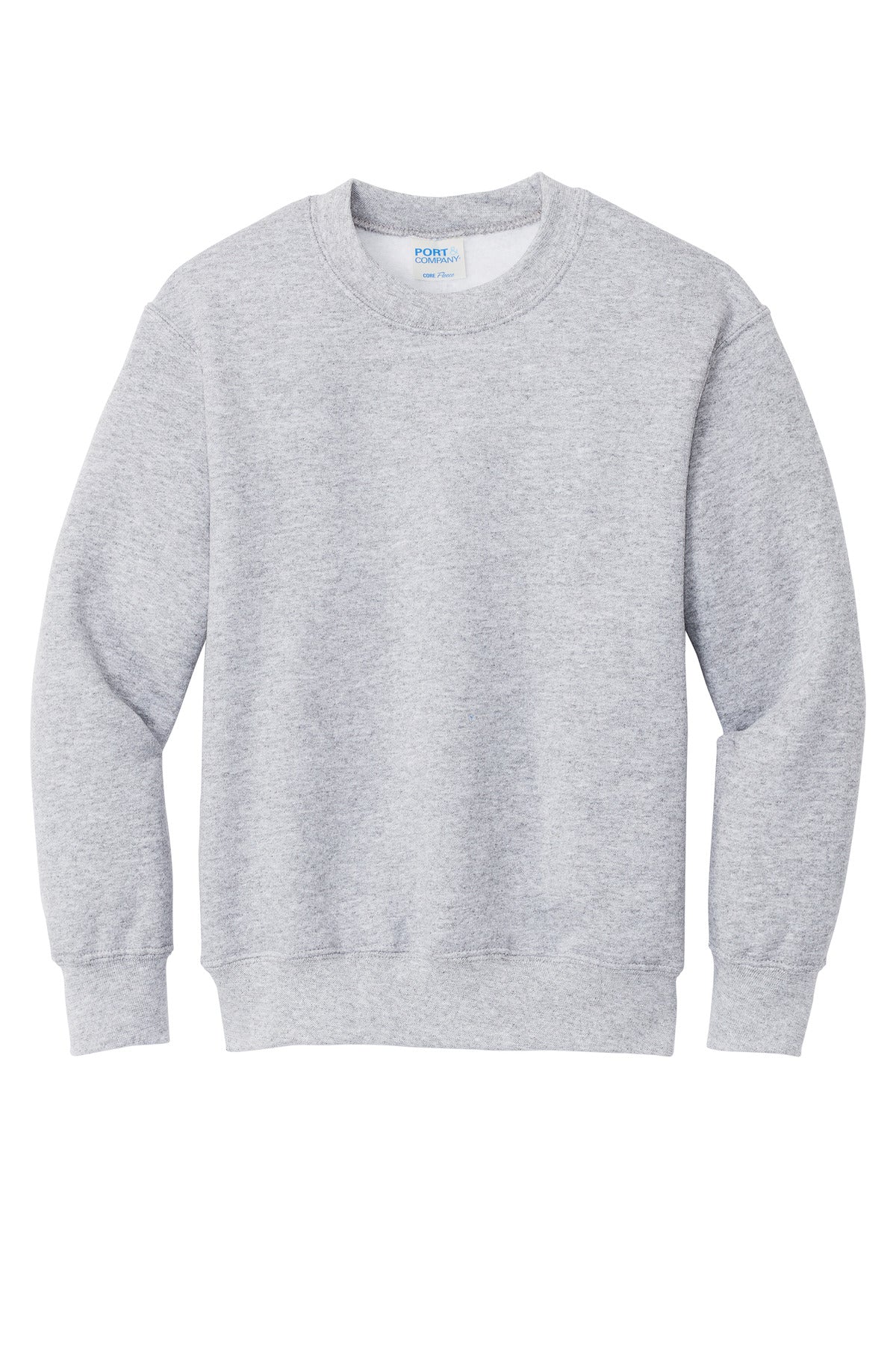Port &amp; Company Youth Core Fleece Crewneck Sweatshirt  PC90Y front flat image.