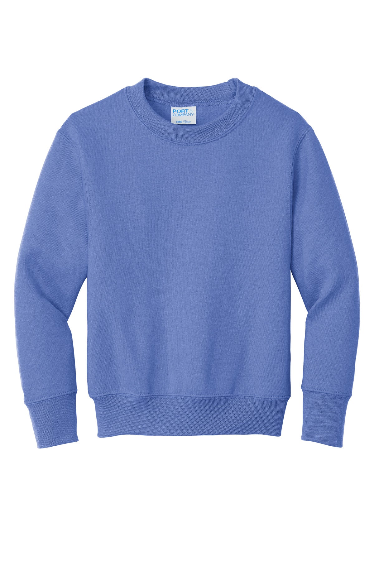 Port &amp; Company Youth Core Fleece Crewneck Sweatshirt  PC90Y front flat image.